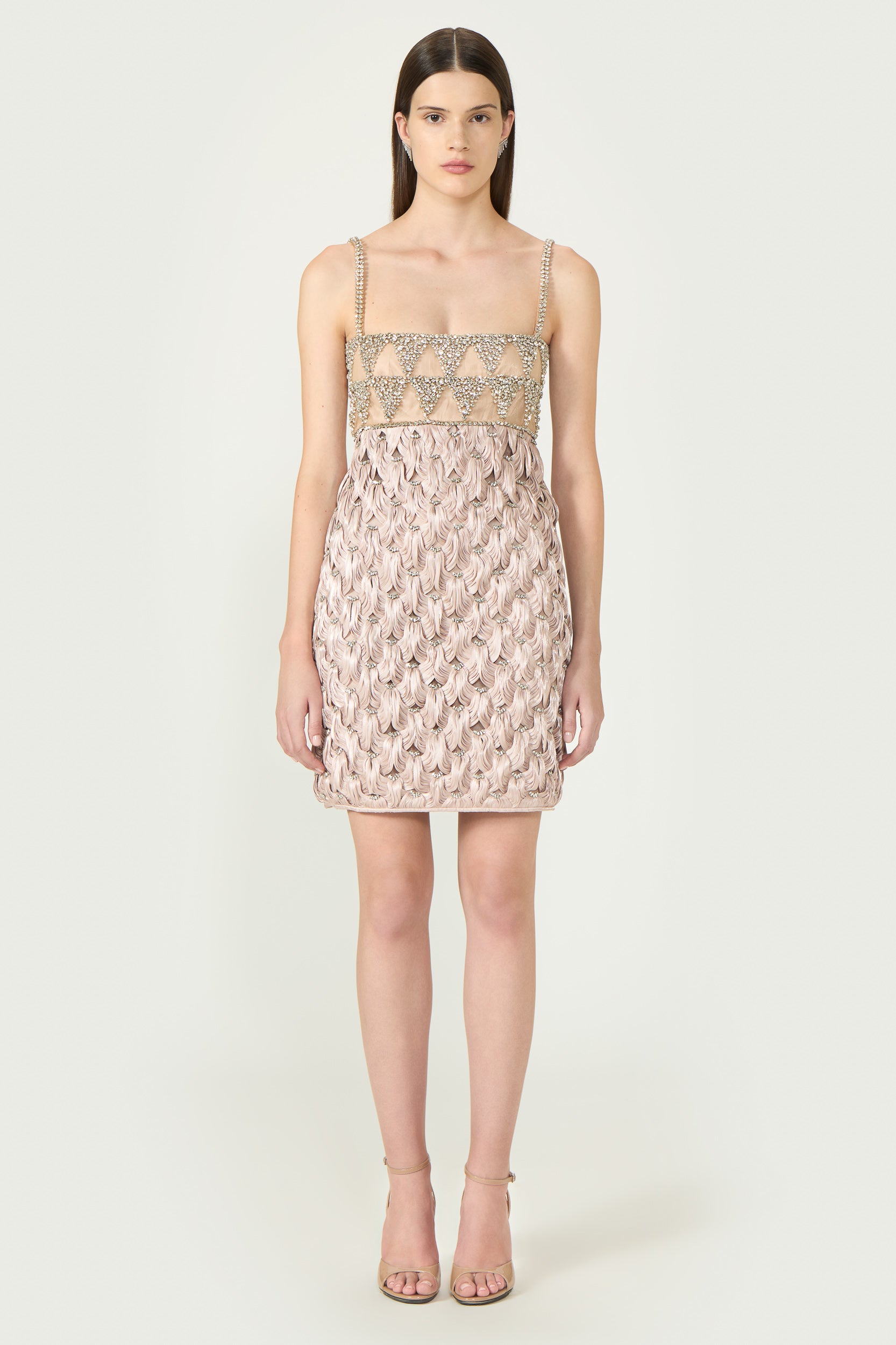 Julissa Crystal Lurex Satin Mini Shift Dress