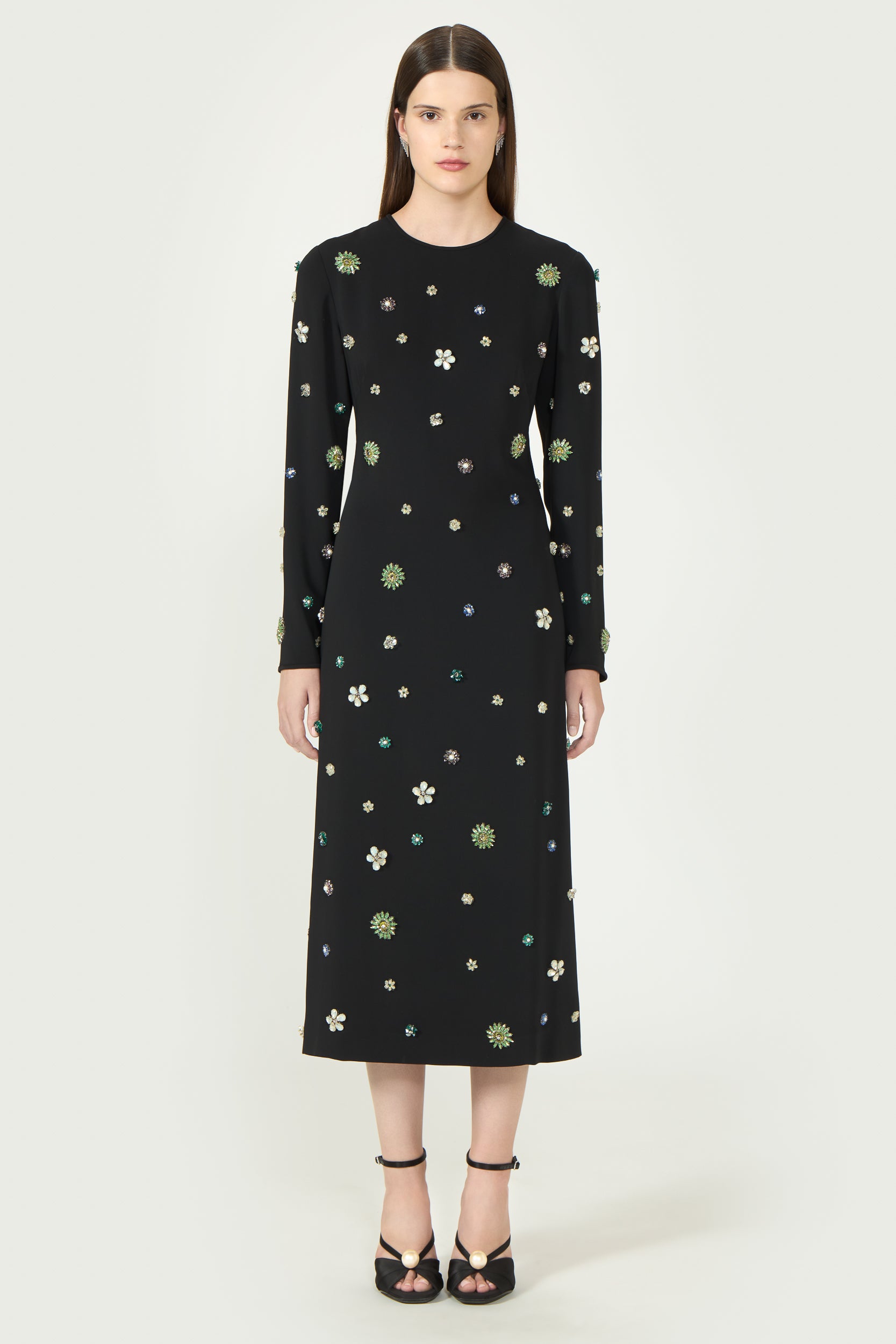 Brionka Crepe Crystal Embellished Column Dress