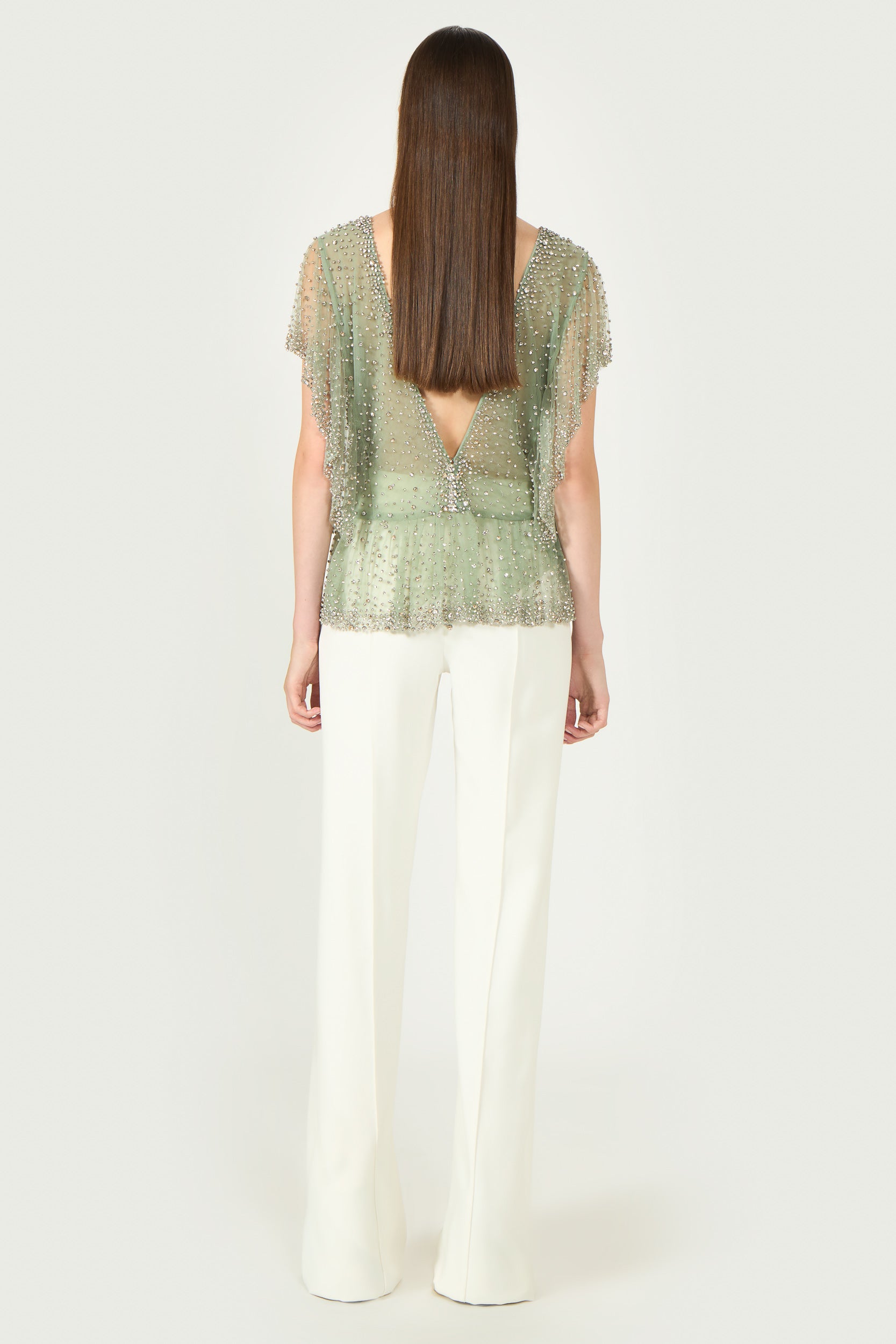 Aletta Crystal French Tulle Peplum Top