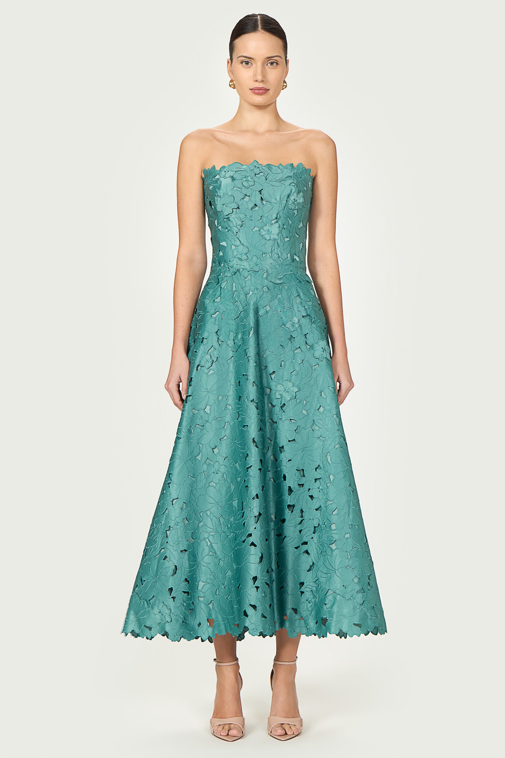 Vella Floral-Cut Lace Strapless A-line Dress