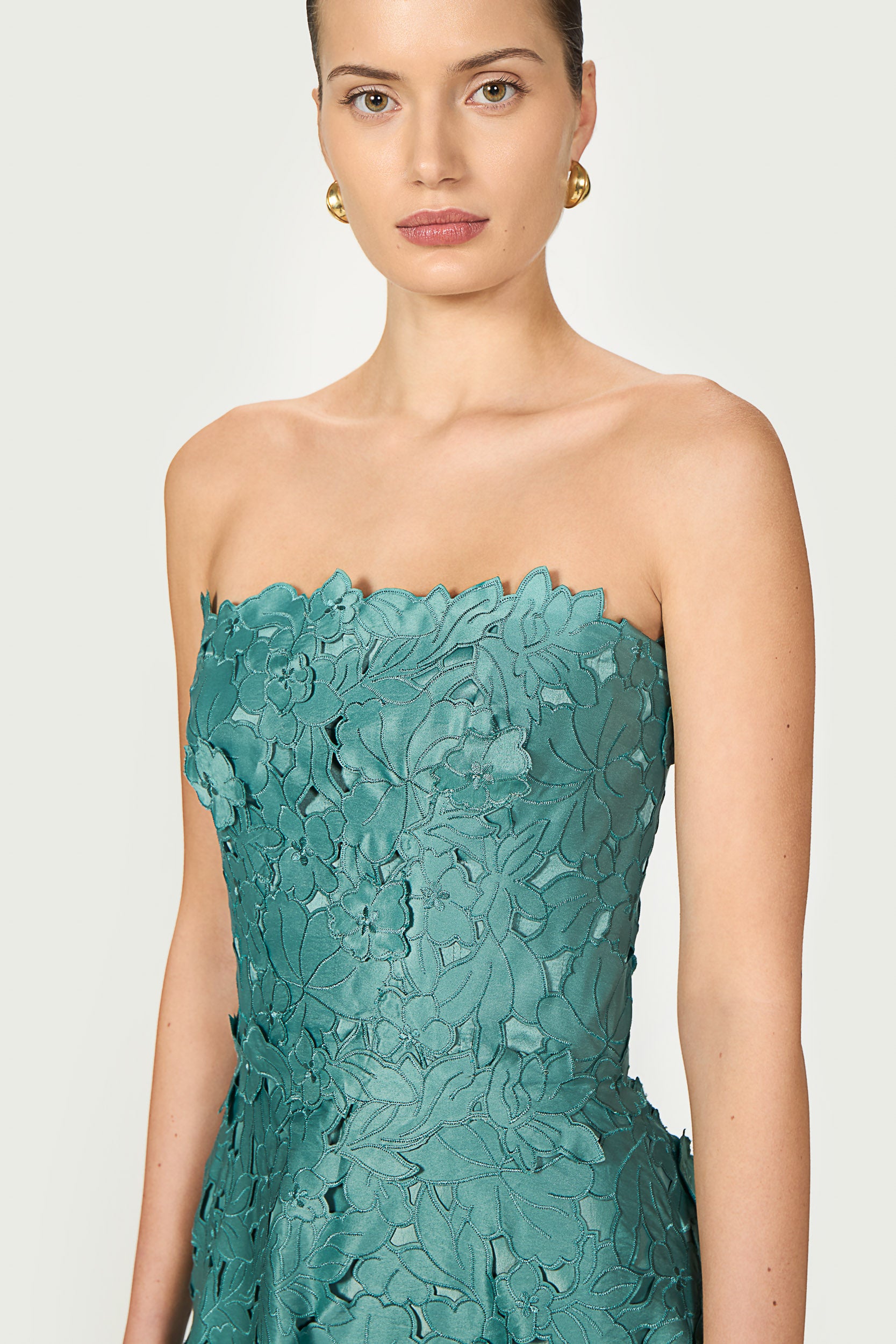 Vella Floral-Cut Lace Strapless A-line Dress