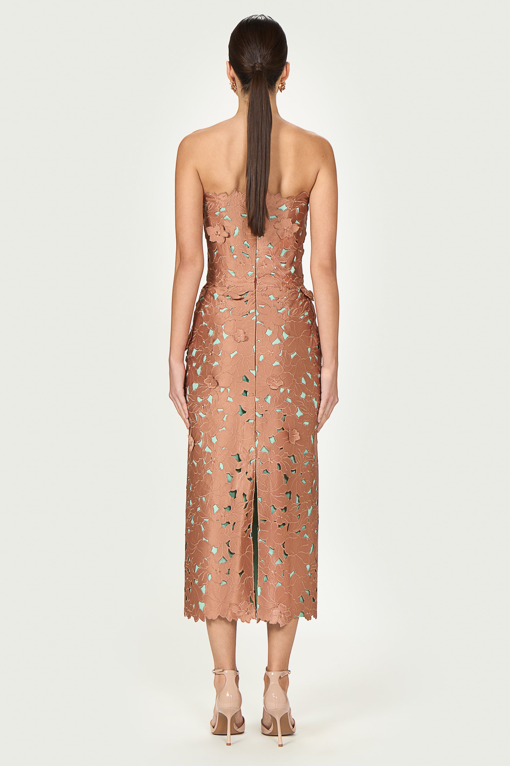 Zira Floral-Cut Lace Strapless Dress