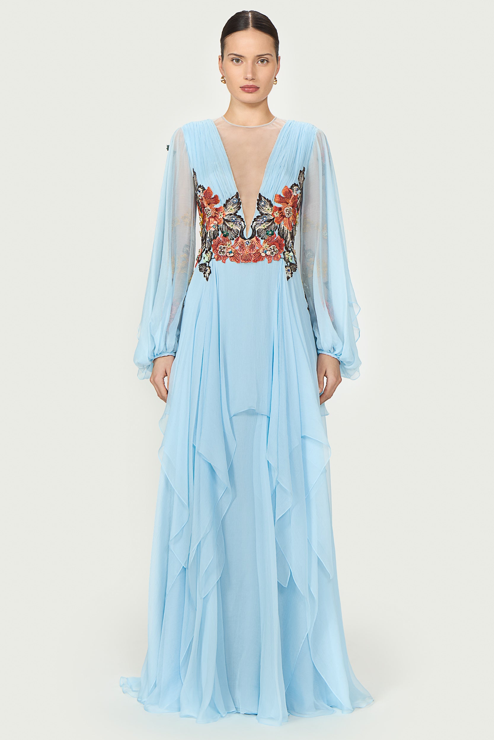 Teya Crinkle Silk Chiffon Gown