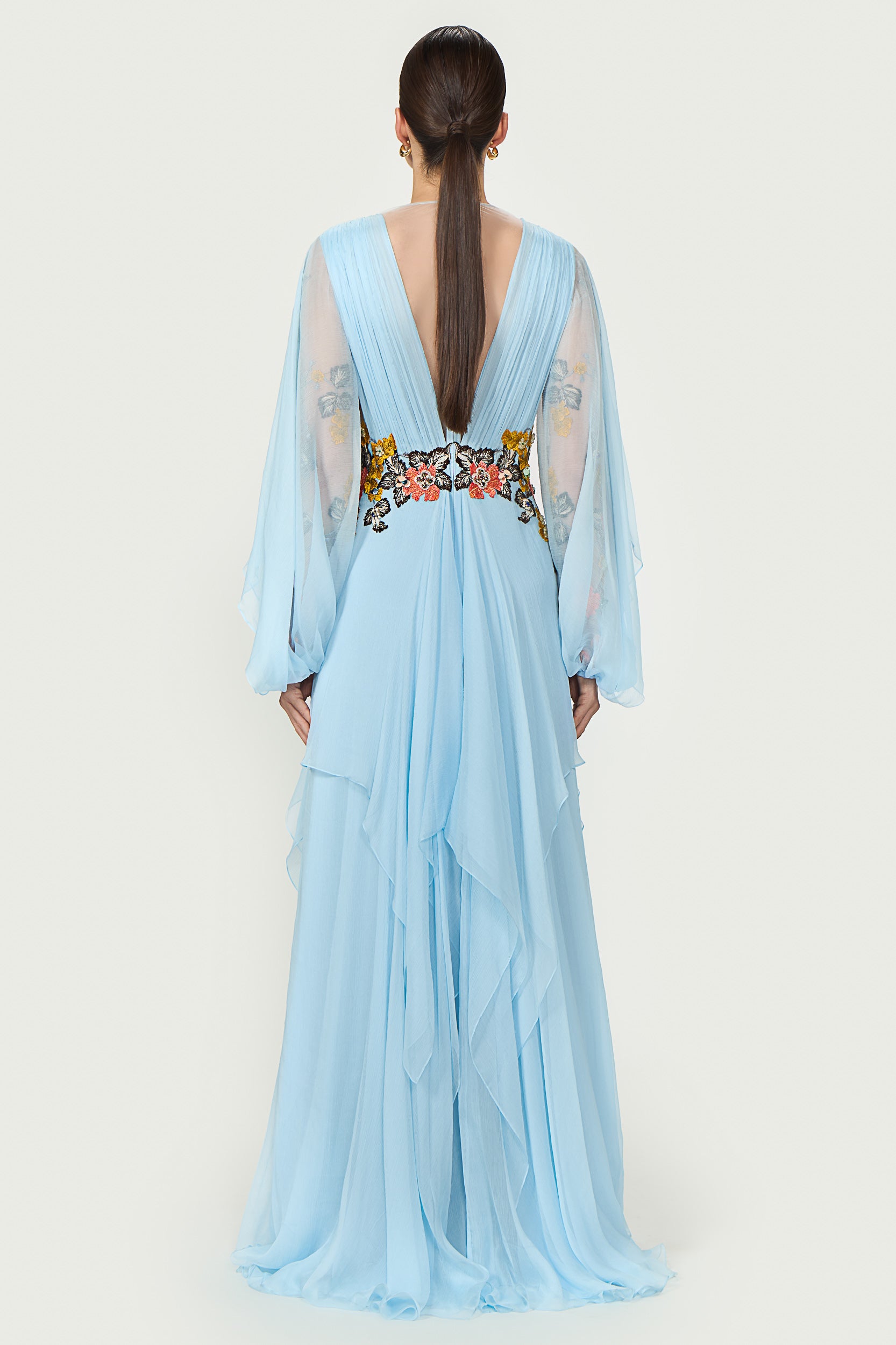 Teya Crinkle Silk Chiffon Gown