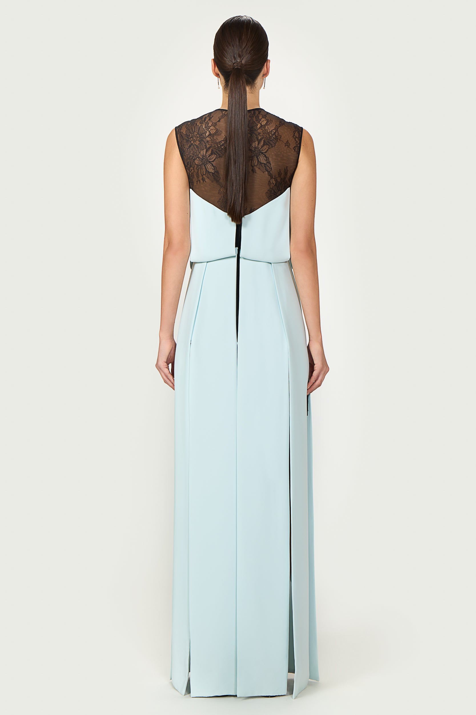 Liora Crepe Chantilly Lace Gown