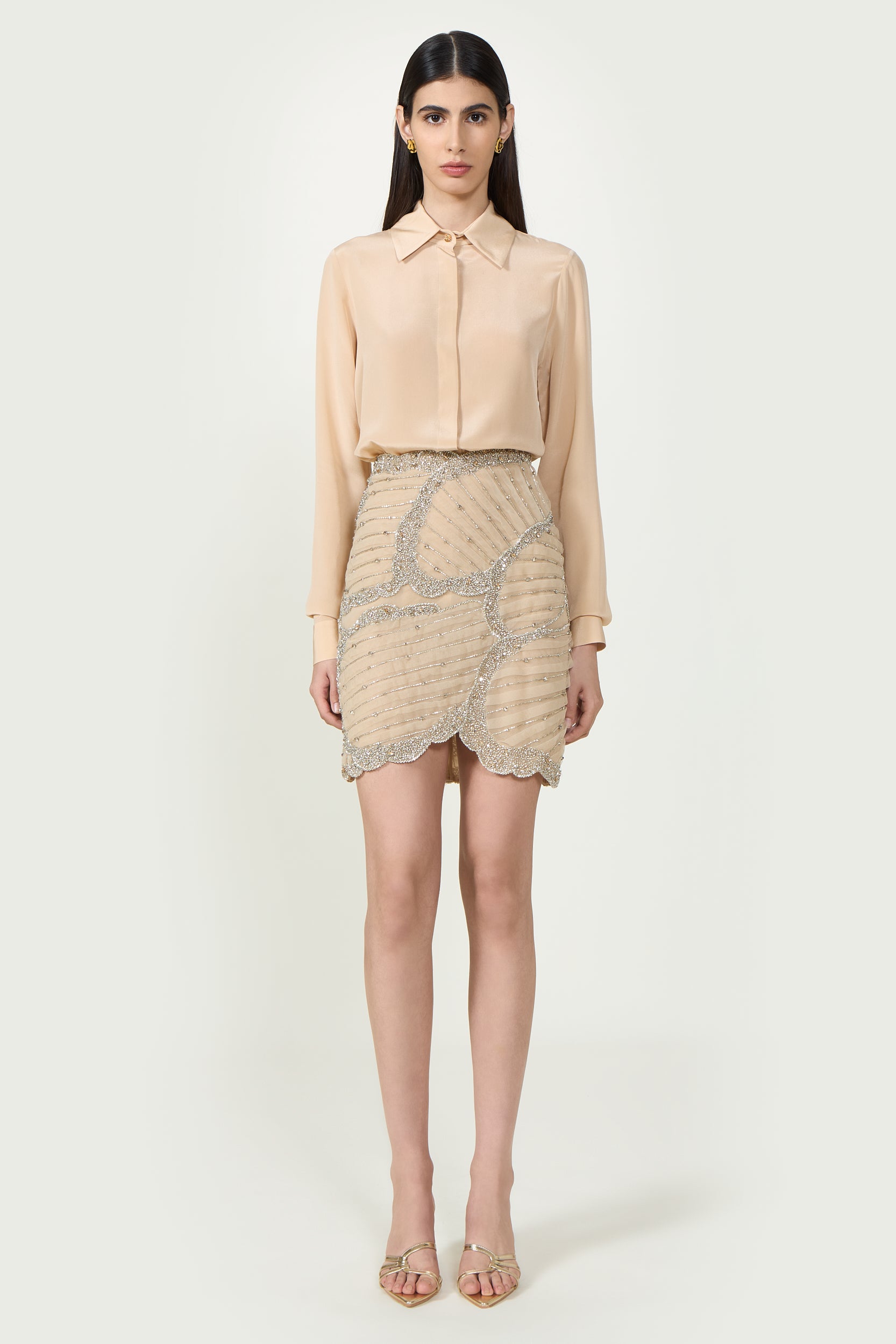 Odine Crystal Silk Georgette Mini Skirt