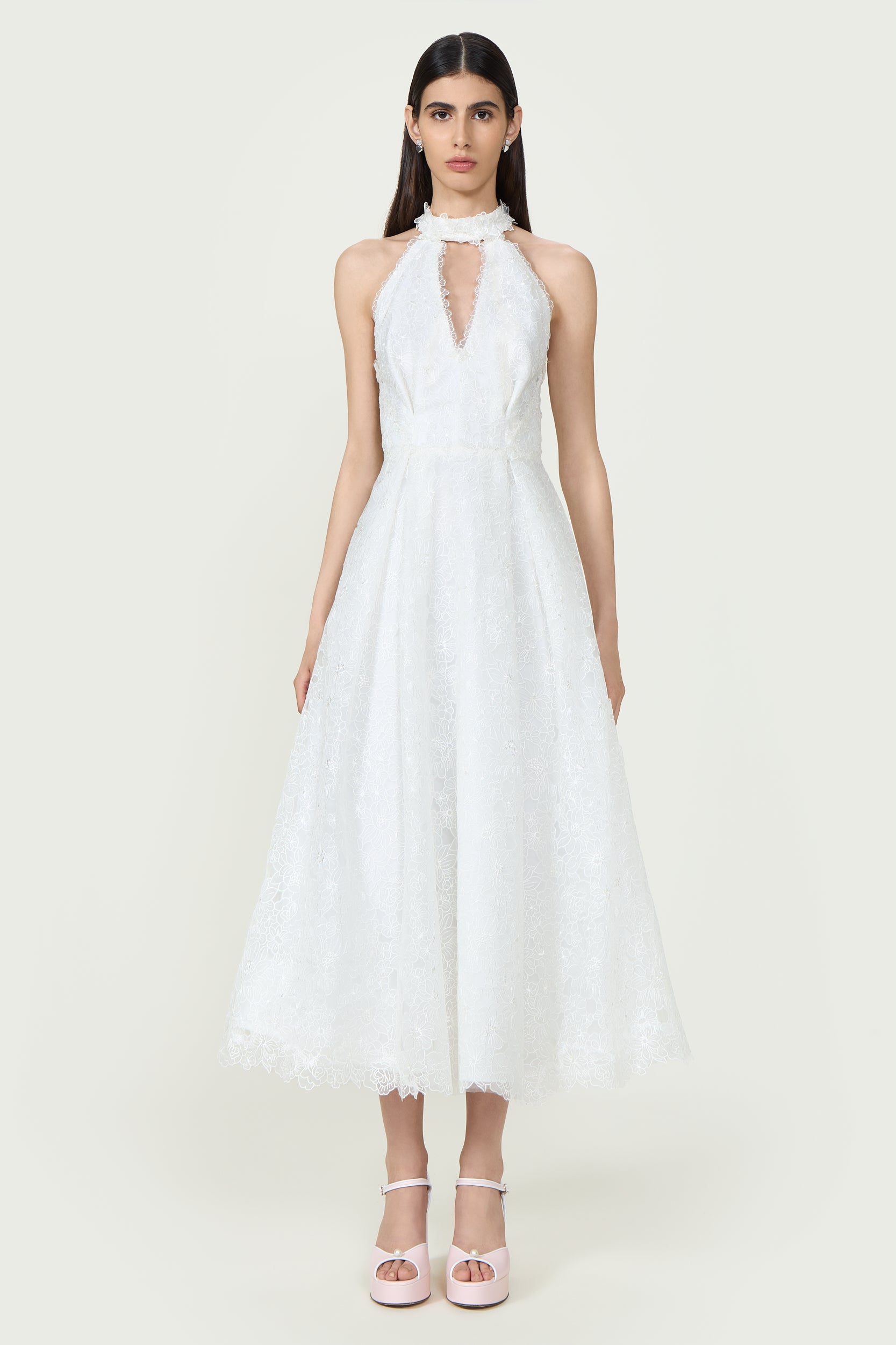 Lavinia Embroidered Organza Halterneck Midi Dress