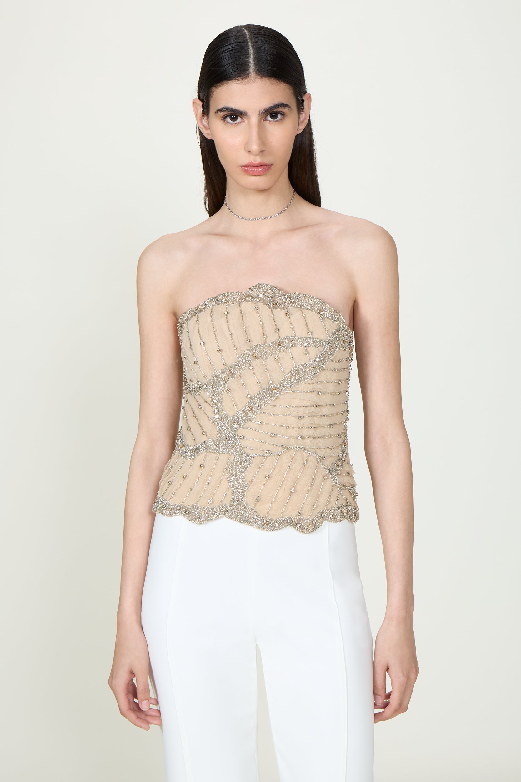 Fiori Crystal Silk Georgette Bustier