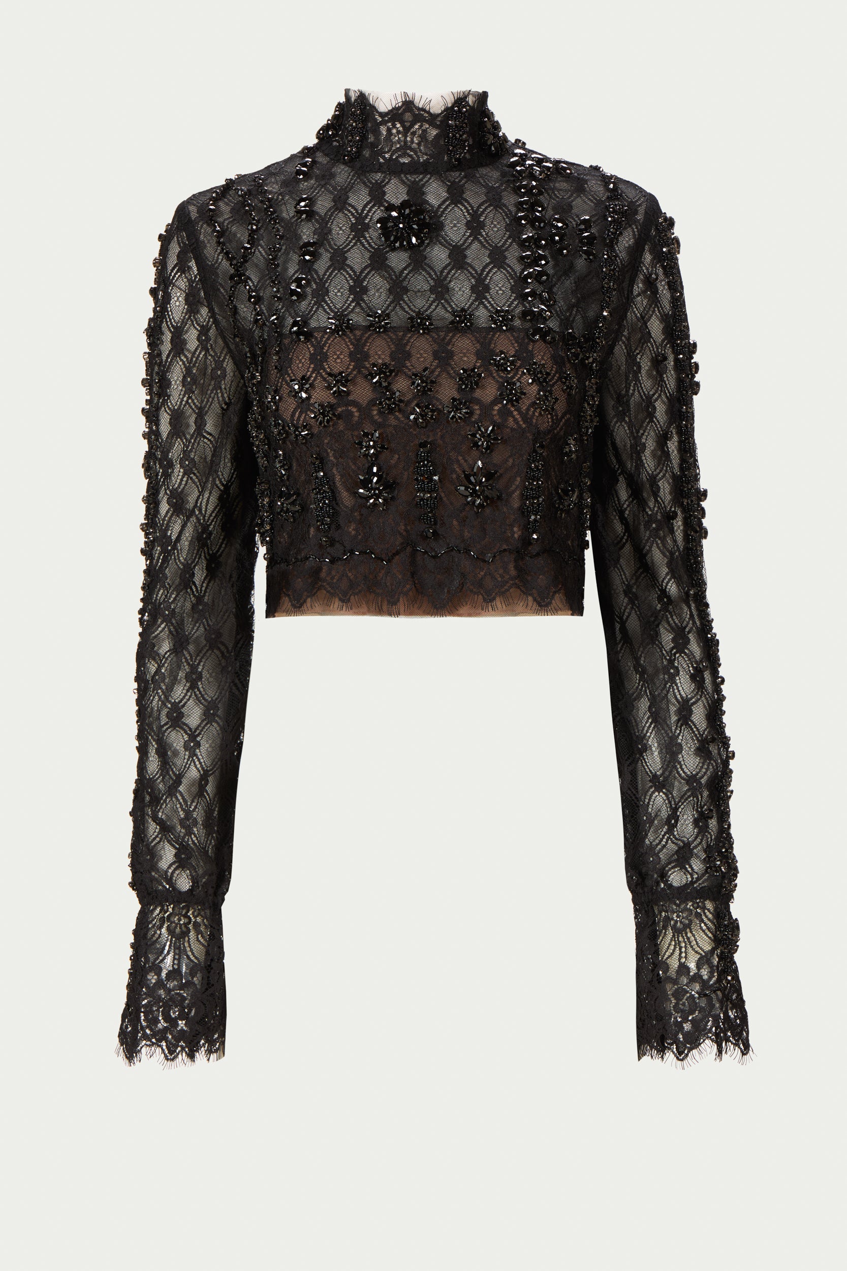 Darie Beaded French Lace Crop Top