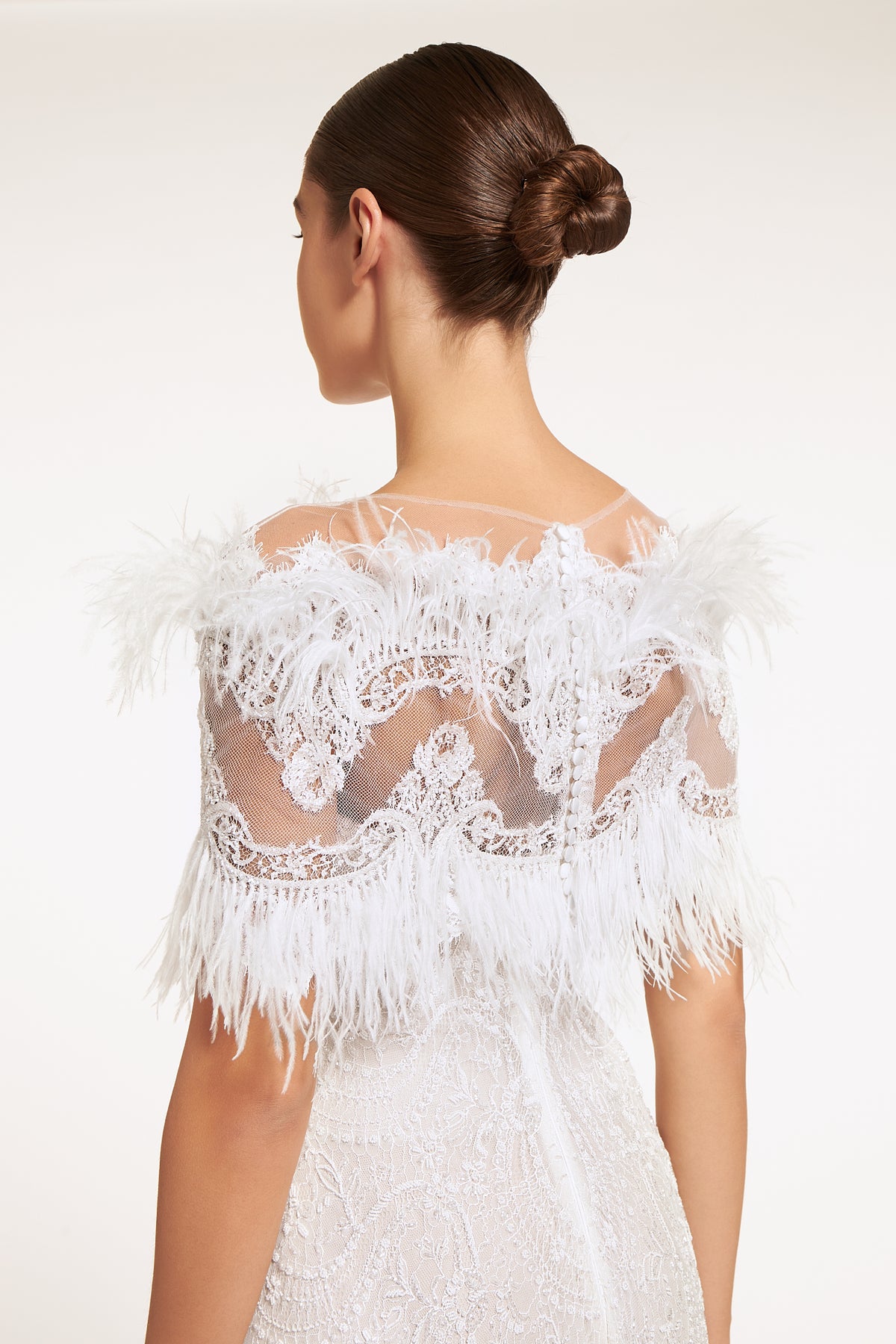 Chloe Hand-Beaded French Lace Feathers Caplet