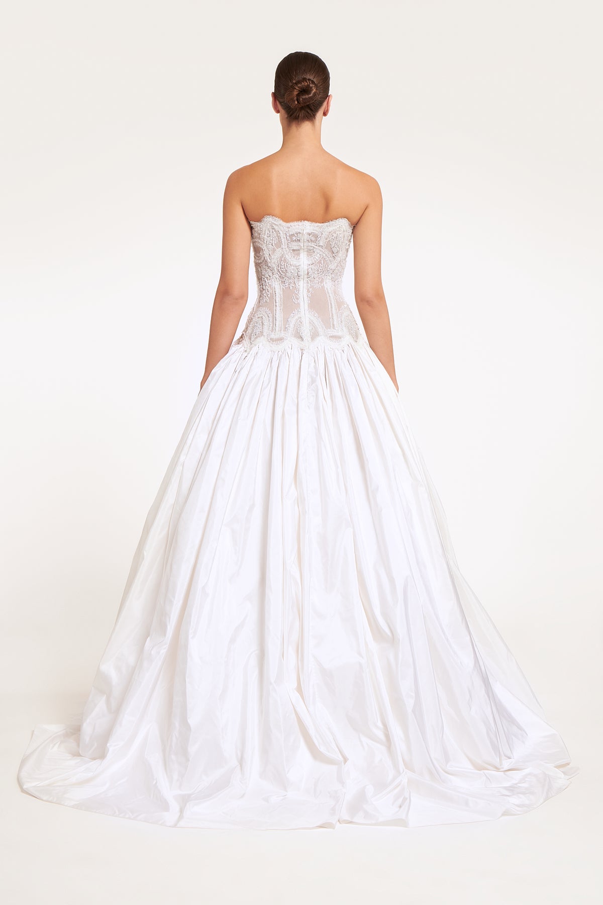 Andromine French Lace Silk Taffeta Strapless Ball Gown
