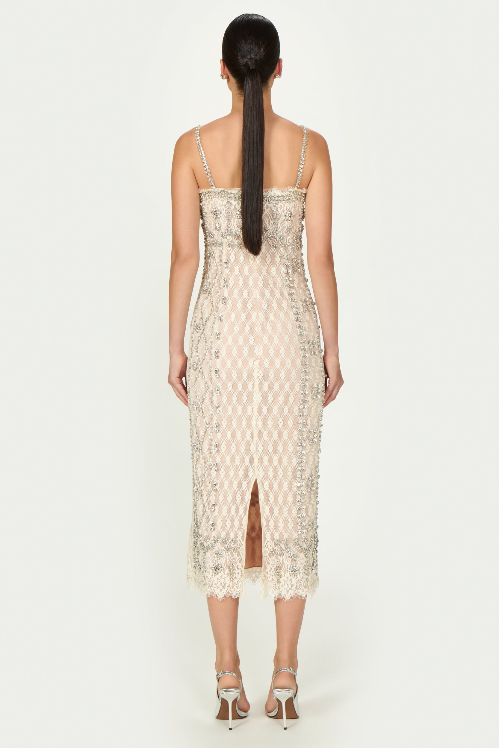 Leona Beaded French Lace Cami Midi Dress