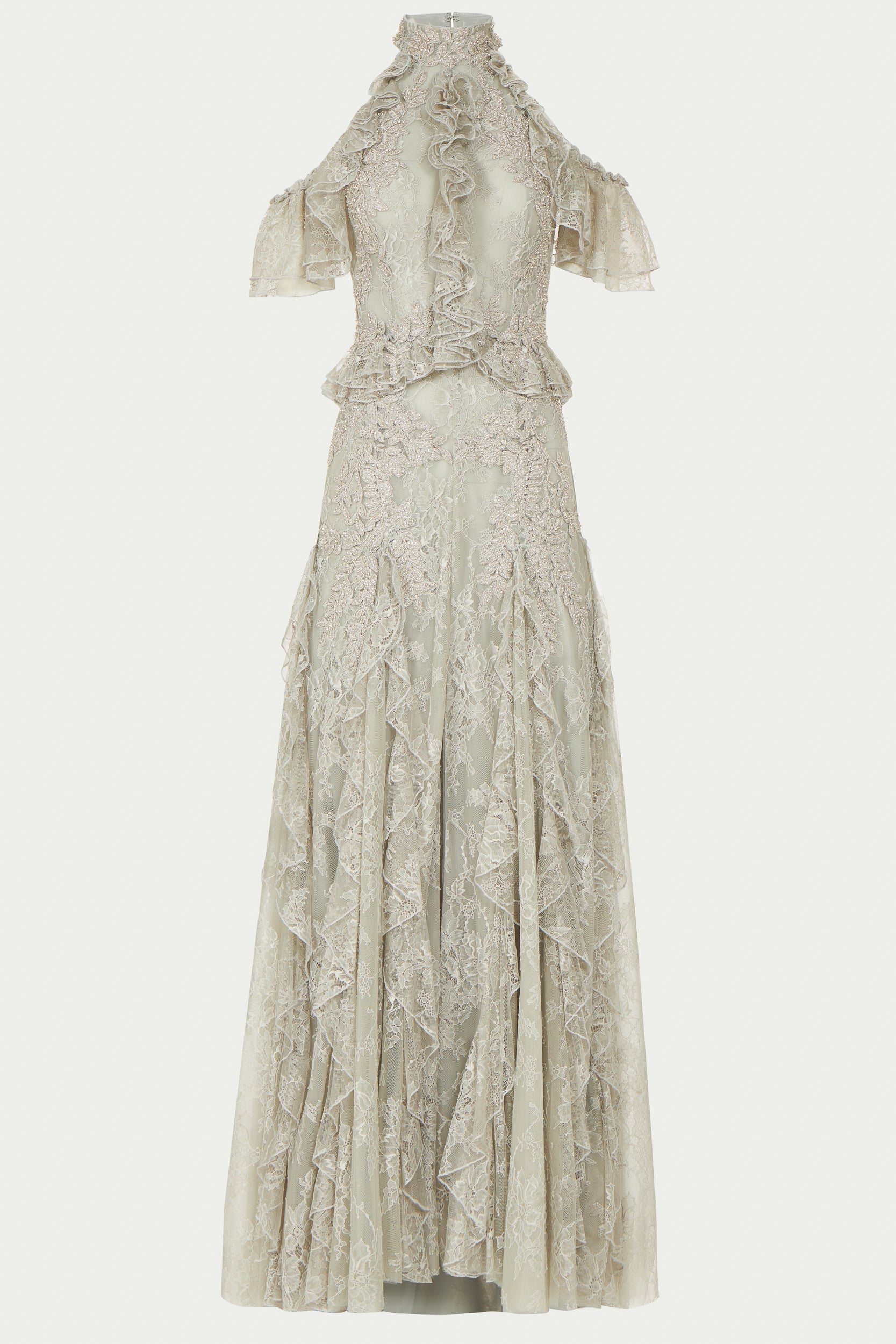 Rhodine Lace Cold-Shoulder Gown