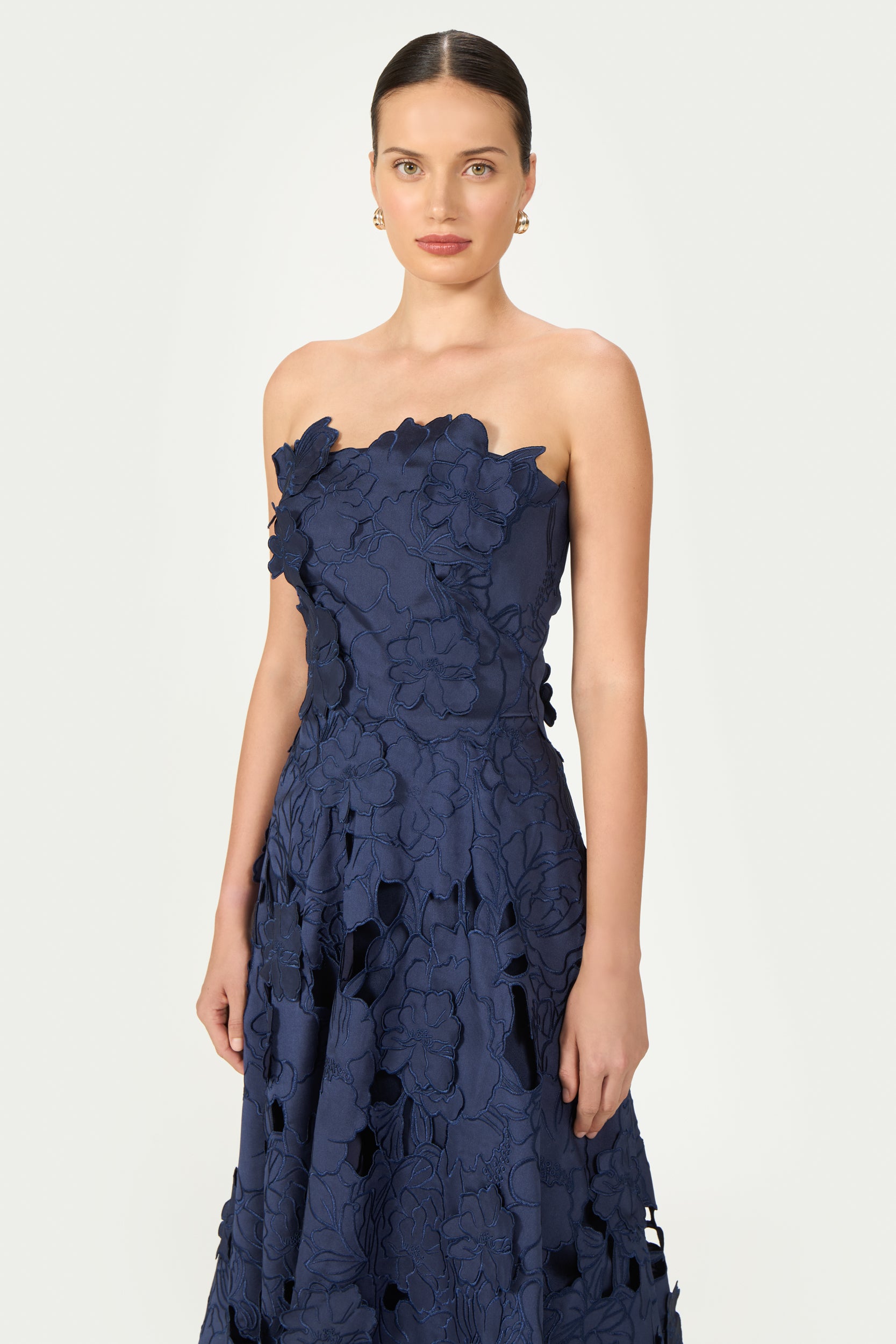 Brissa Satin Floral-Cut Midi Dress