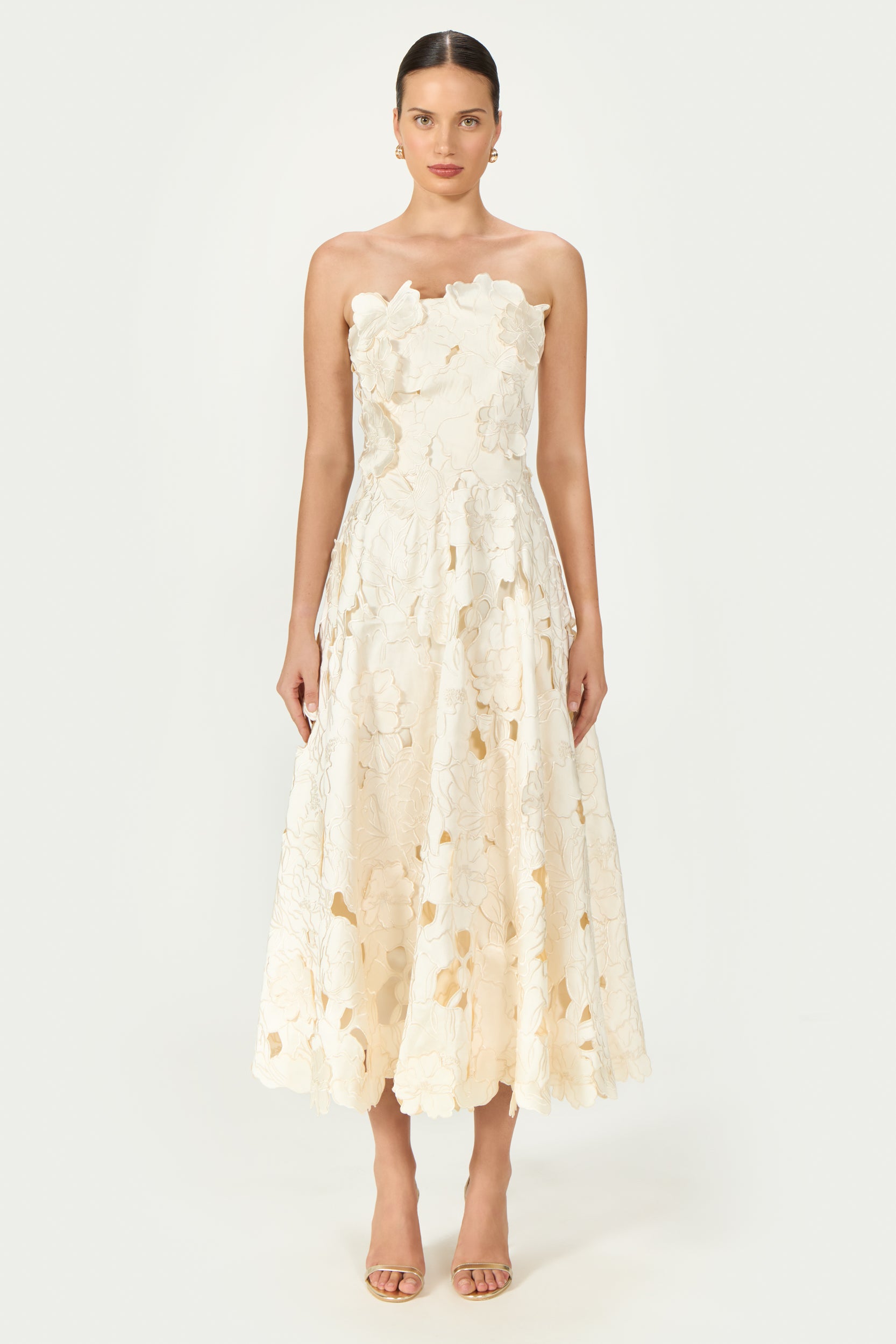 Brissa Satin Floral-Cut Midi Dress