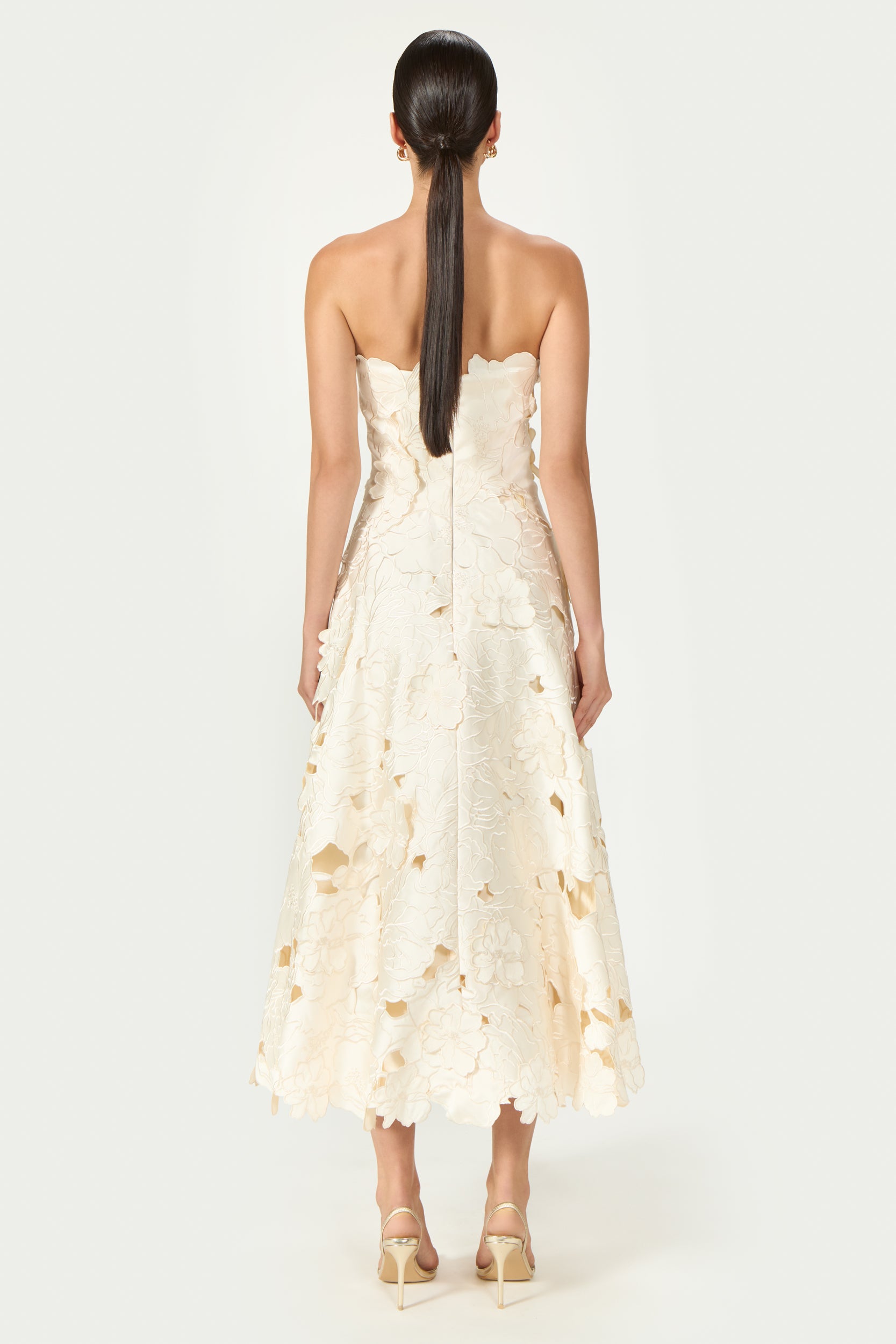 Brissa Satin Floral-Cut Midi Dress