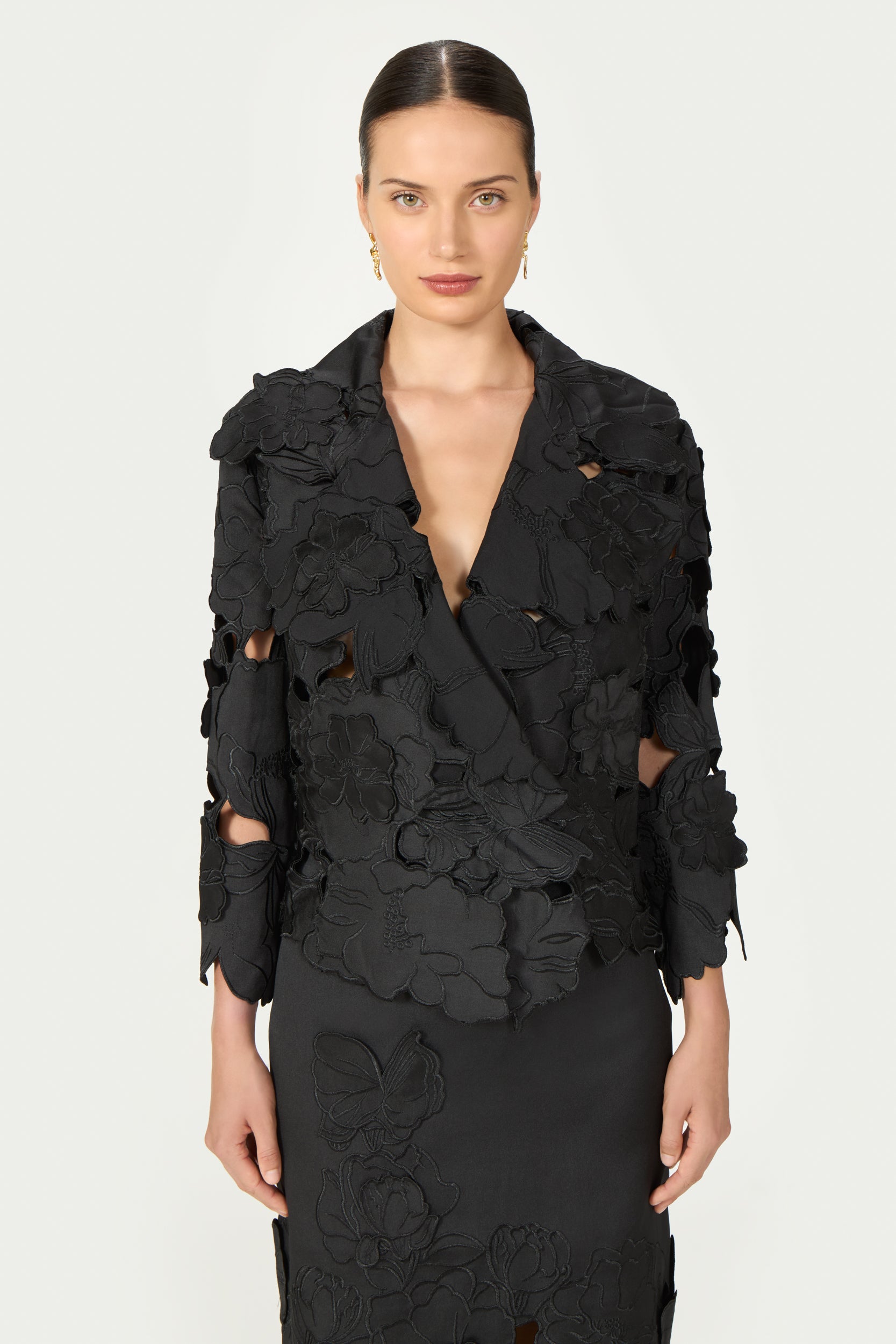 Tesha Floral-Cut Satin Jacket