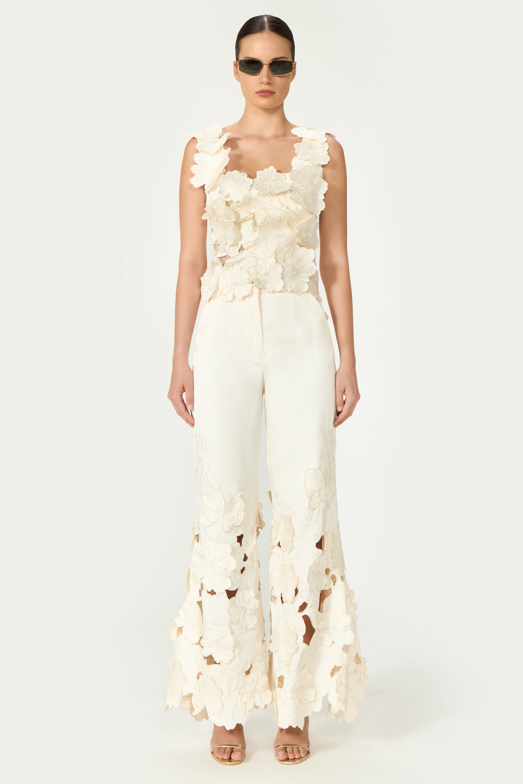 Liess Embroidered Floral-Cut Satin Top
