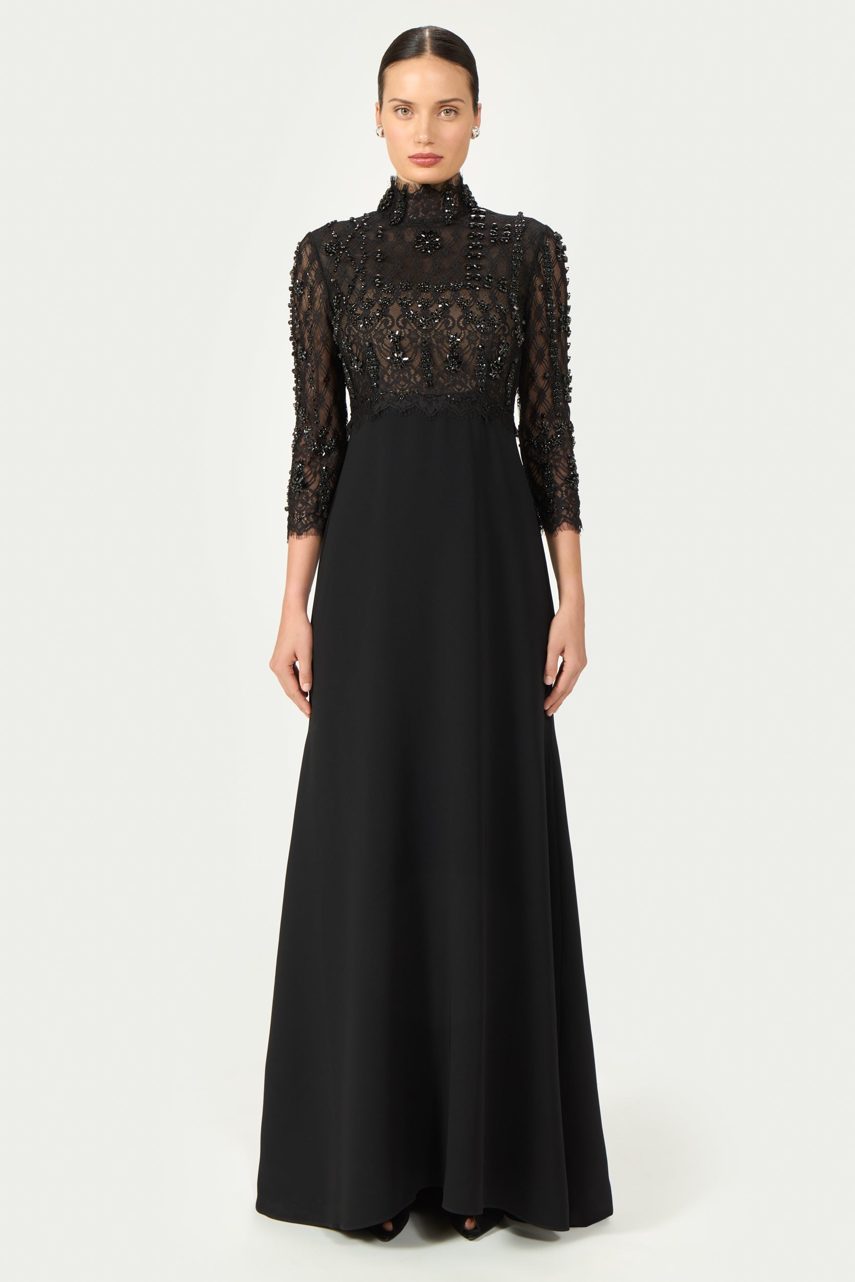 Brona Beaded Lace Crepe Gown
