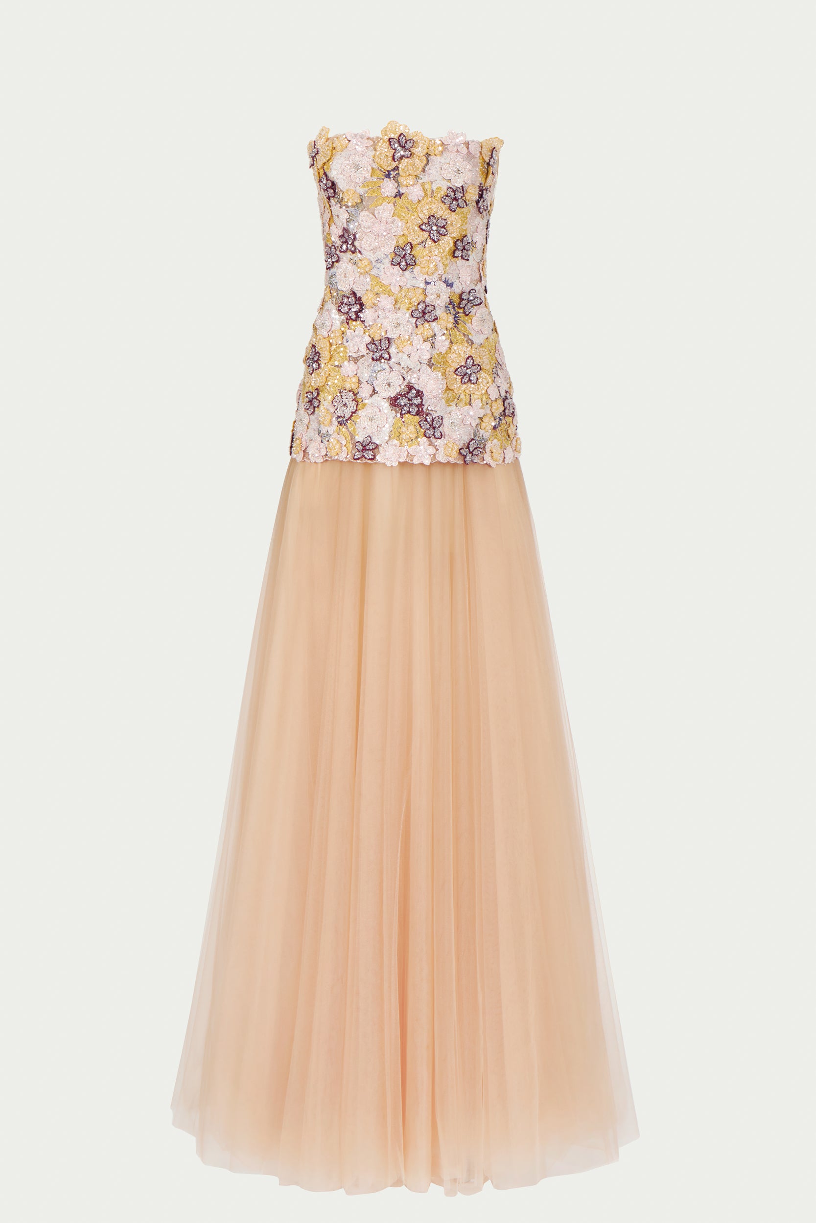 Thia Embroidered Tulle Strapless Dress