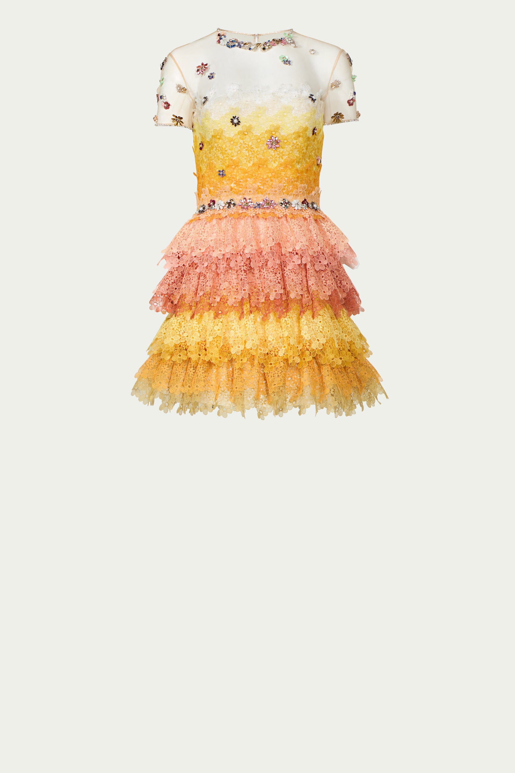 Orielle Gossamer Lace Ombré Tiered Mini Dress