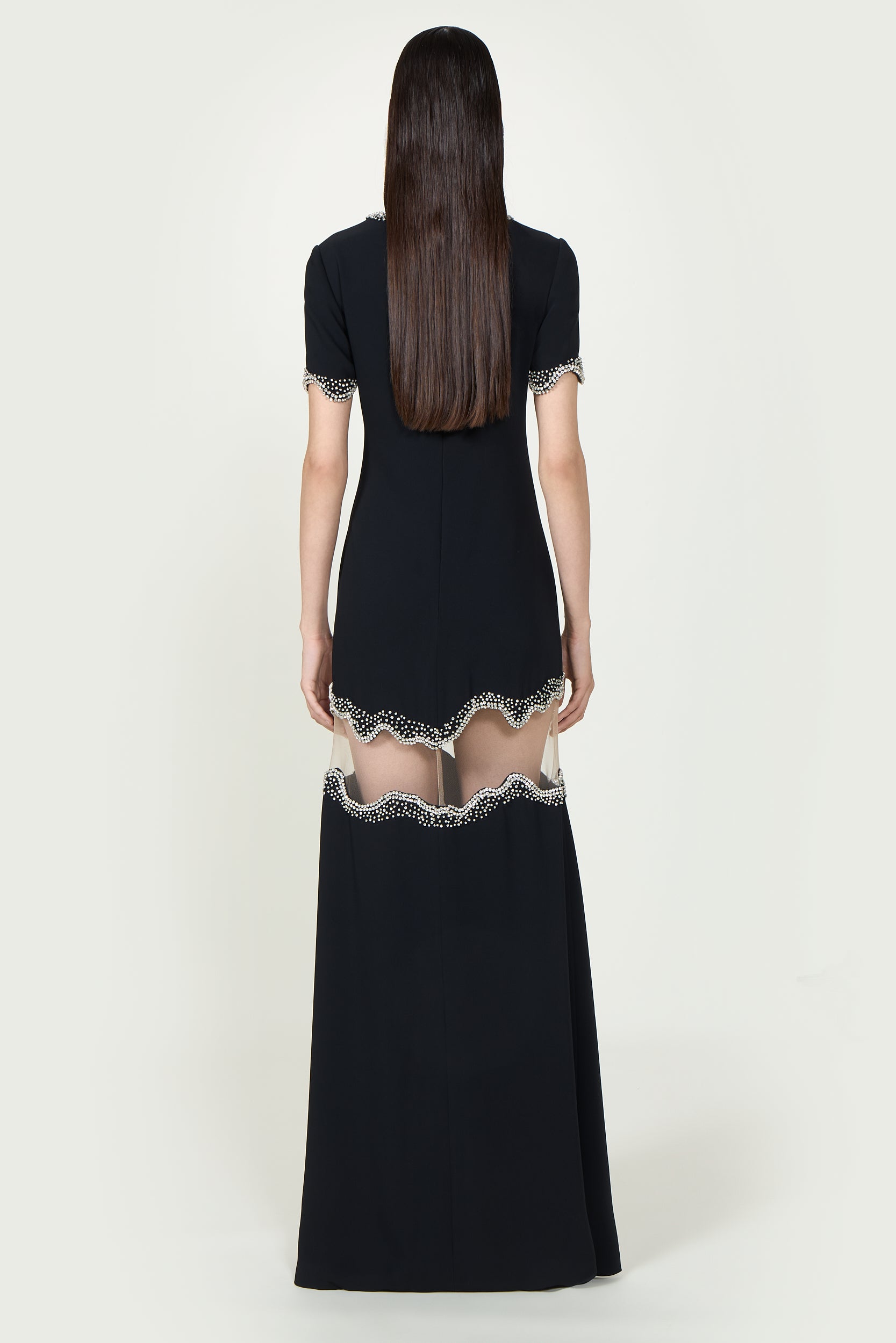 Amira Crepe Crystal Wave Column Gown