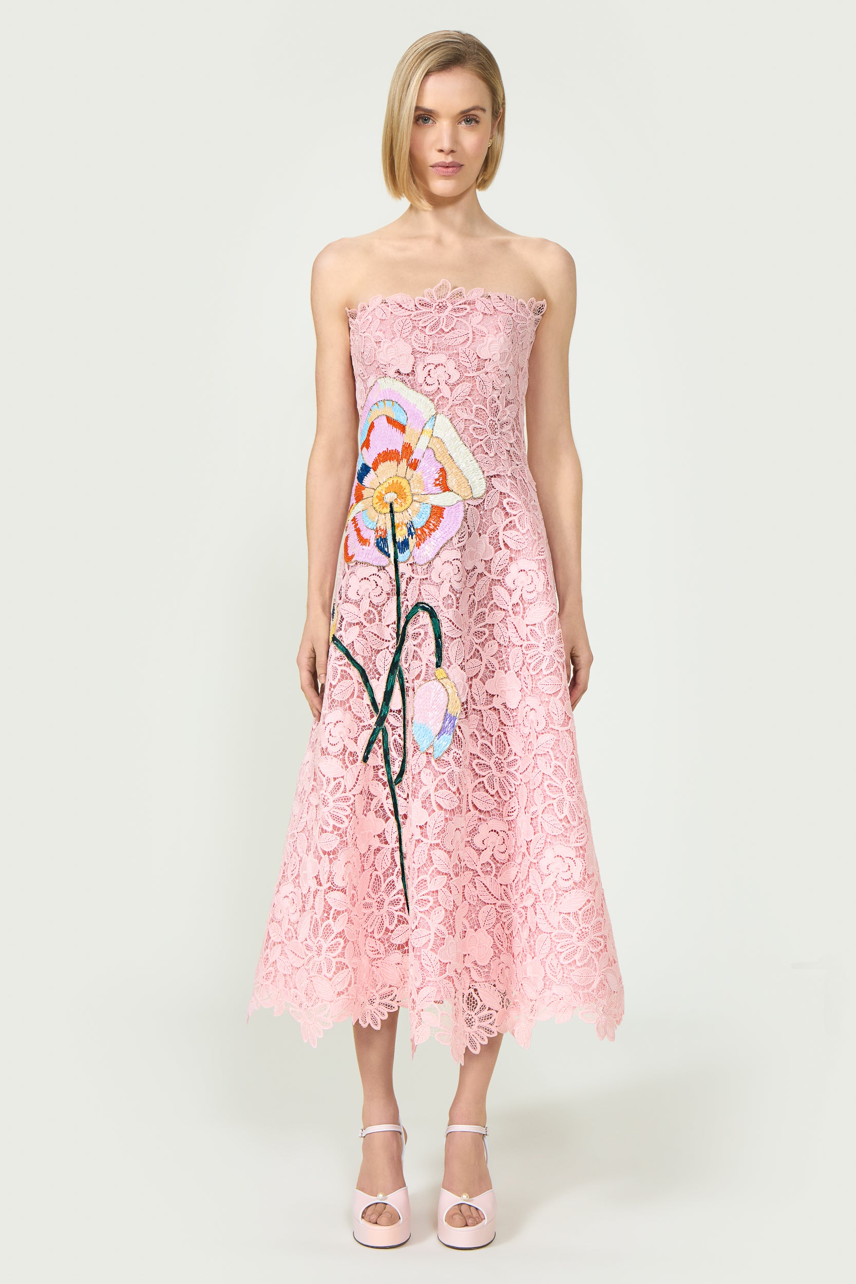 Marina Corded Lace Strapless Gown