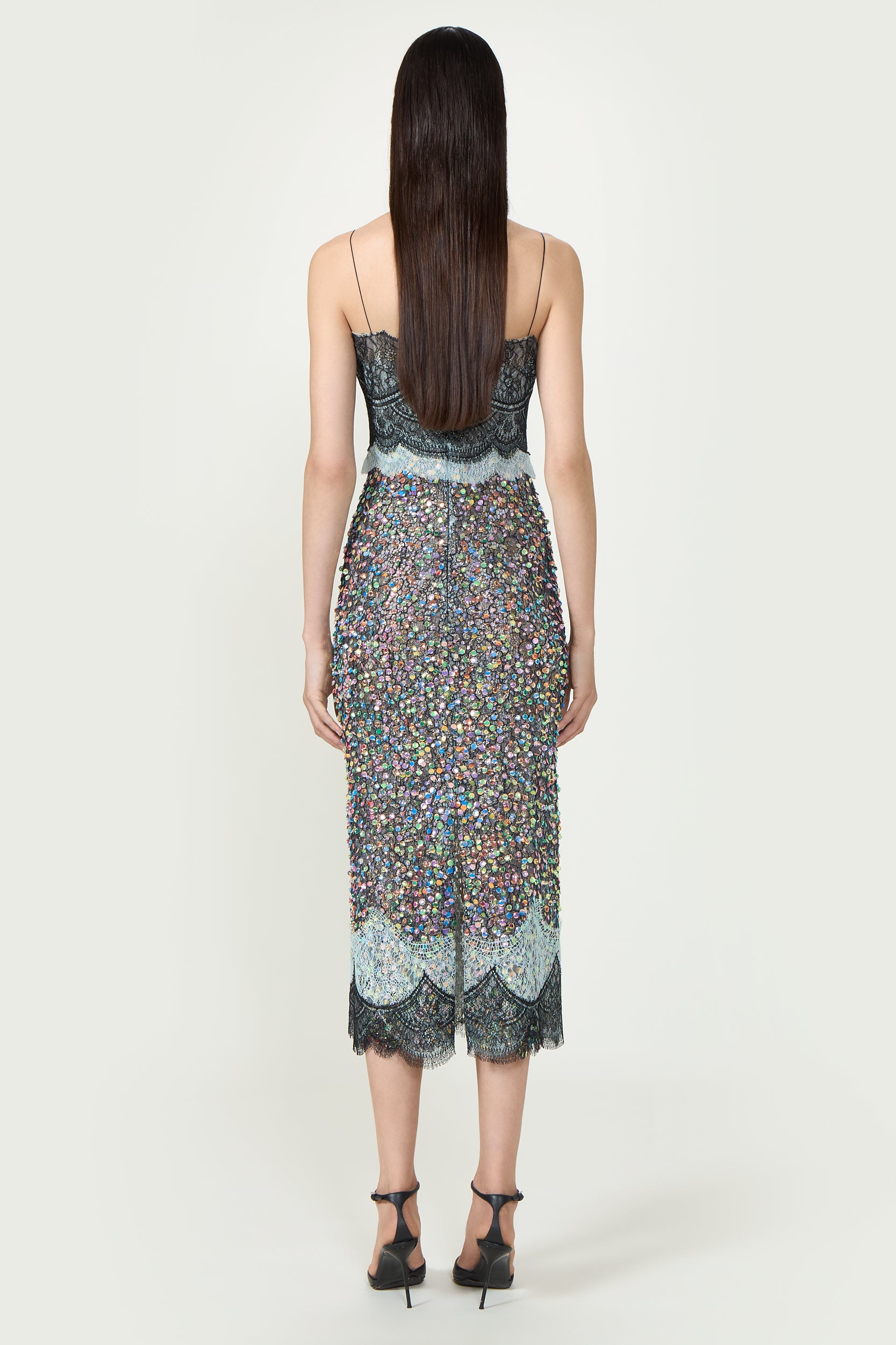 Lindra Chantilly Lace Sequined Midi Dress
