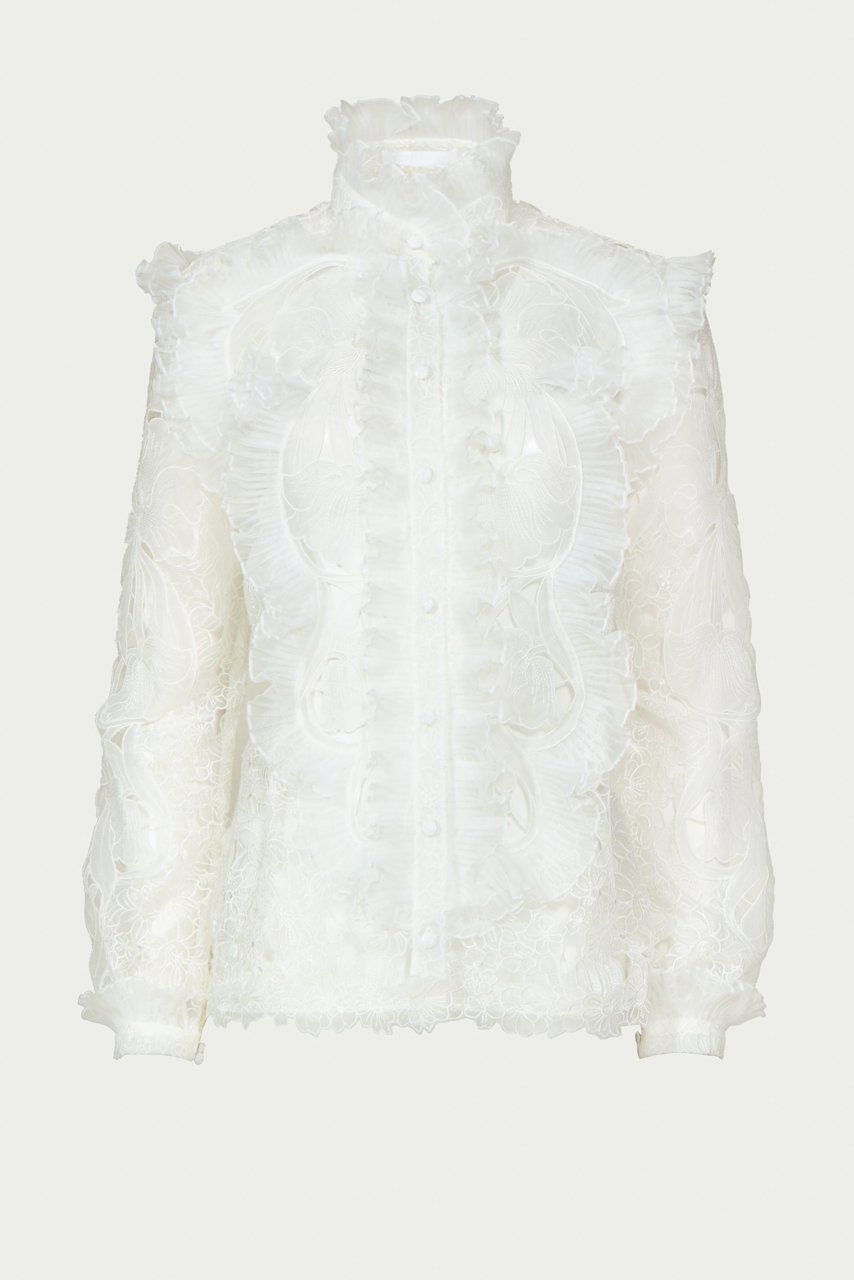 Augusta Embroidered Organza Ruffled Blouse