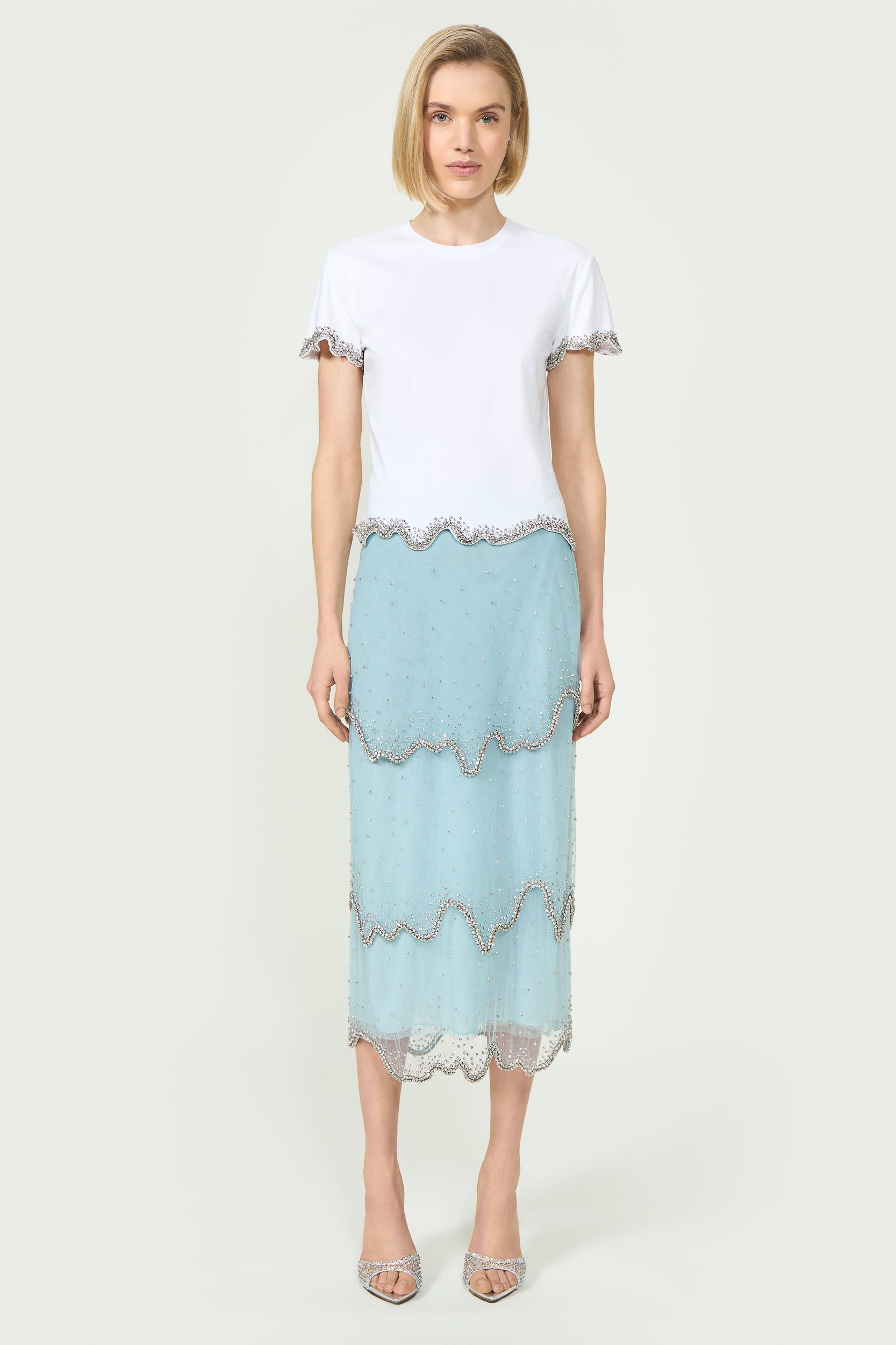 Linna Crystal Wave Embellished Cotton Top
