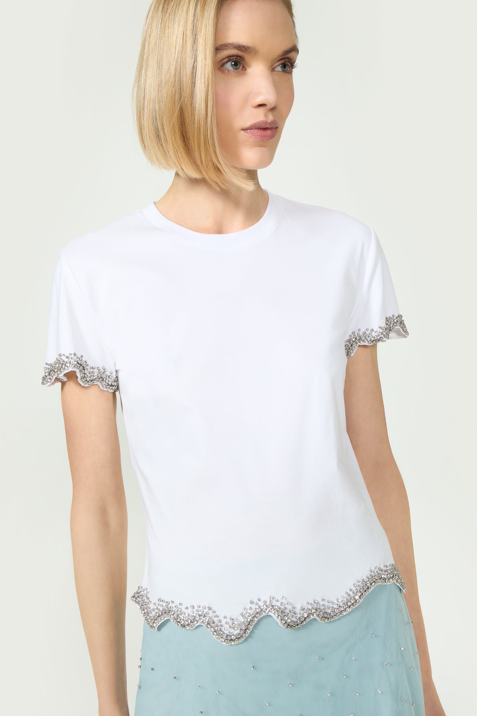 Linna Crystal Wave Embellished Cotton Top