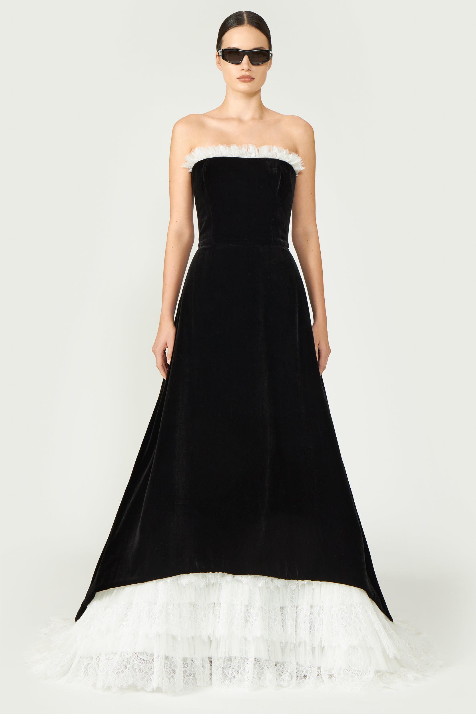 Laurette Silk Velvet Strapless Gown Official Costarellos Store
