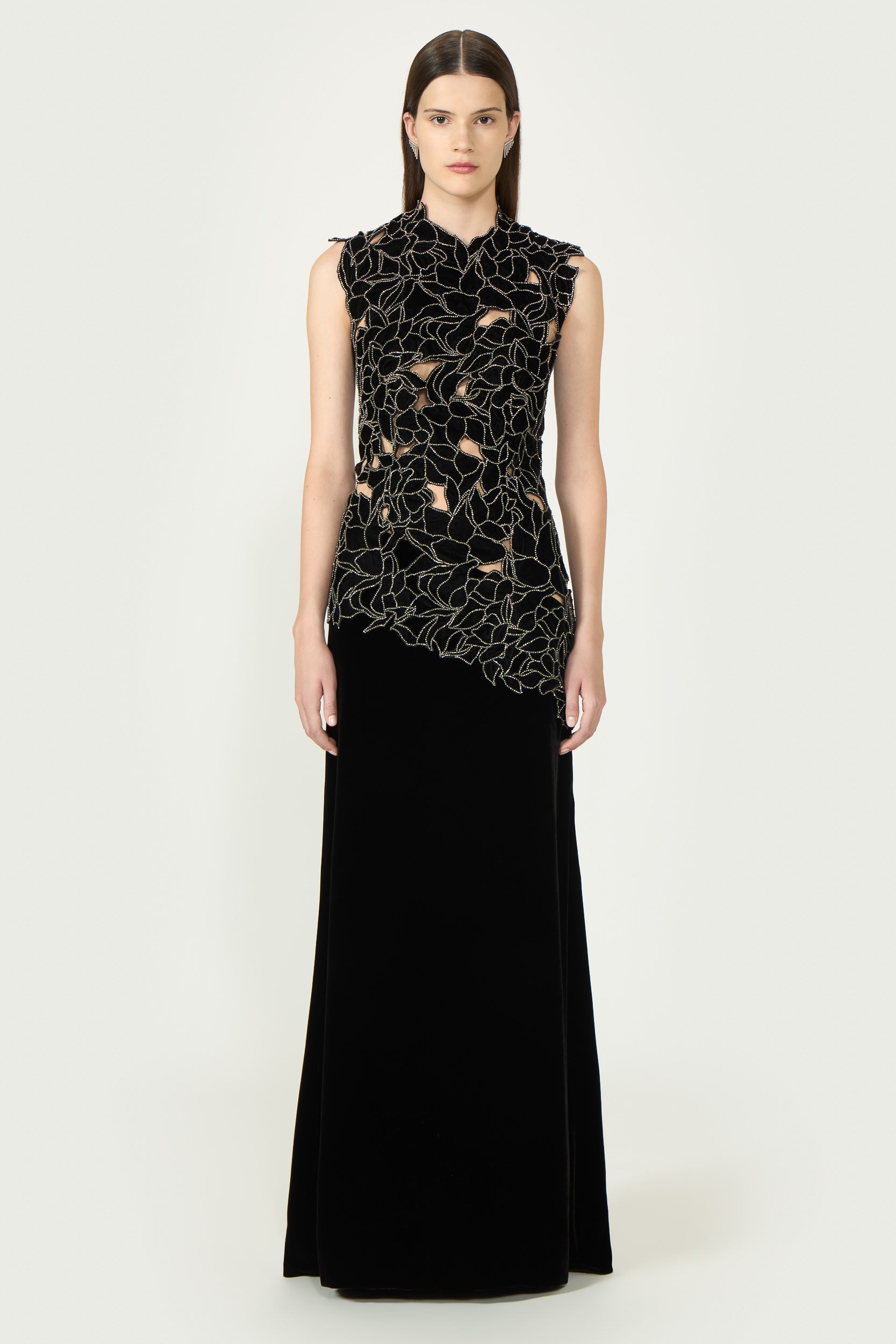 Serisa Floral Cut Lace Silk Velvet Gown