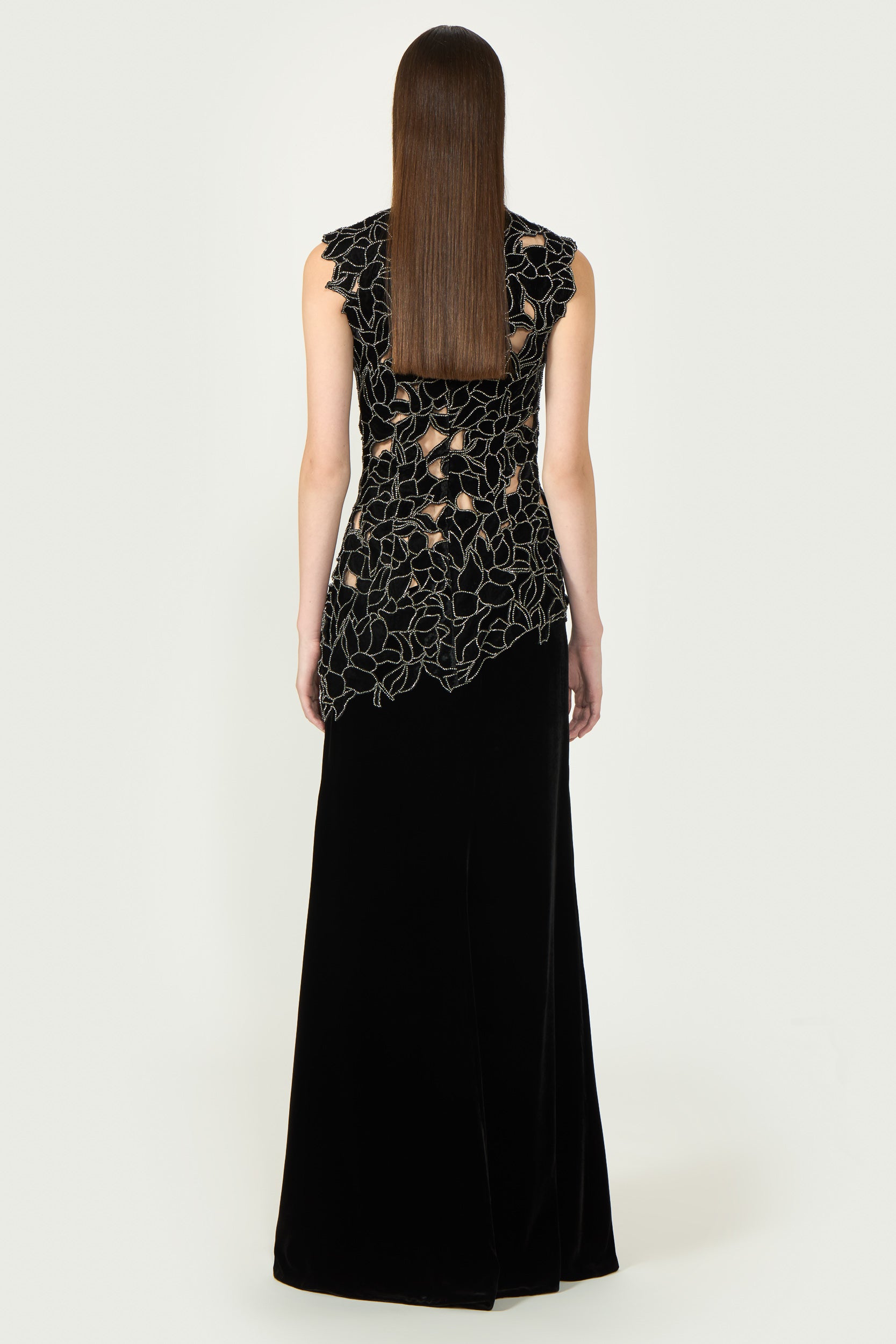 Serisa Floral Cut Lace Silk Velvet Gown