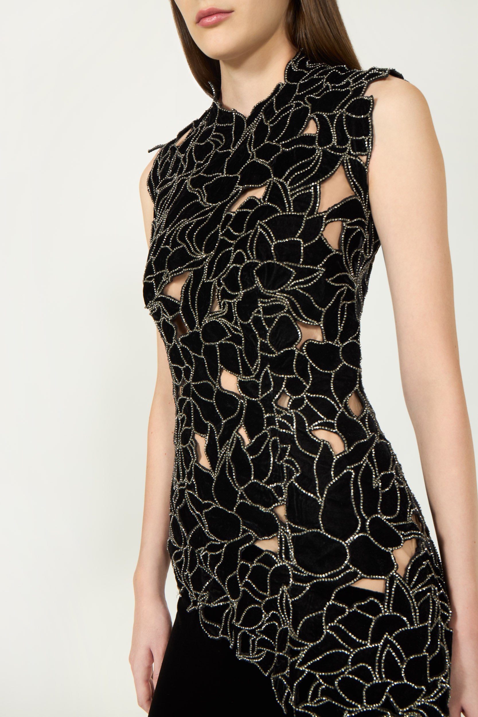 Serisa Floral Cut Lace Silk Velvet Gown