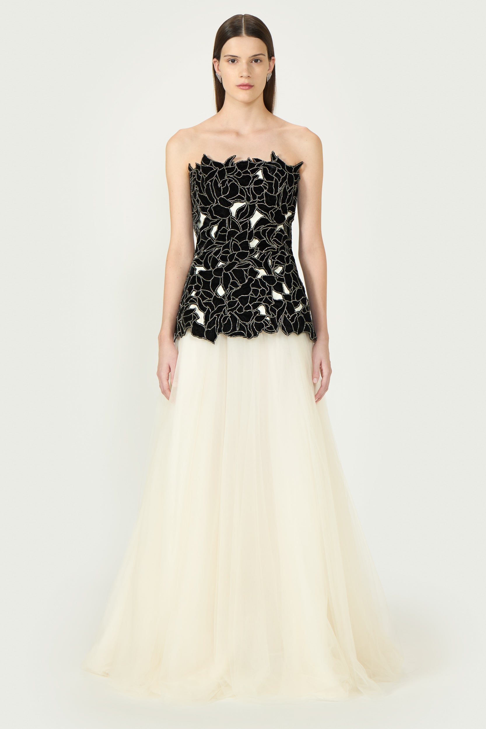 Alessi Floral Cut Velvet Tulle Ball Gown