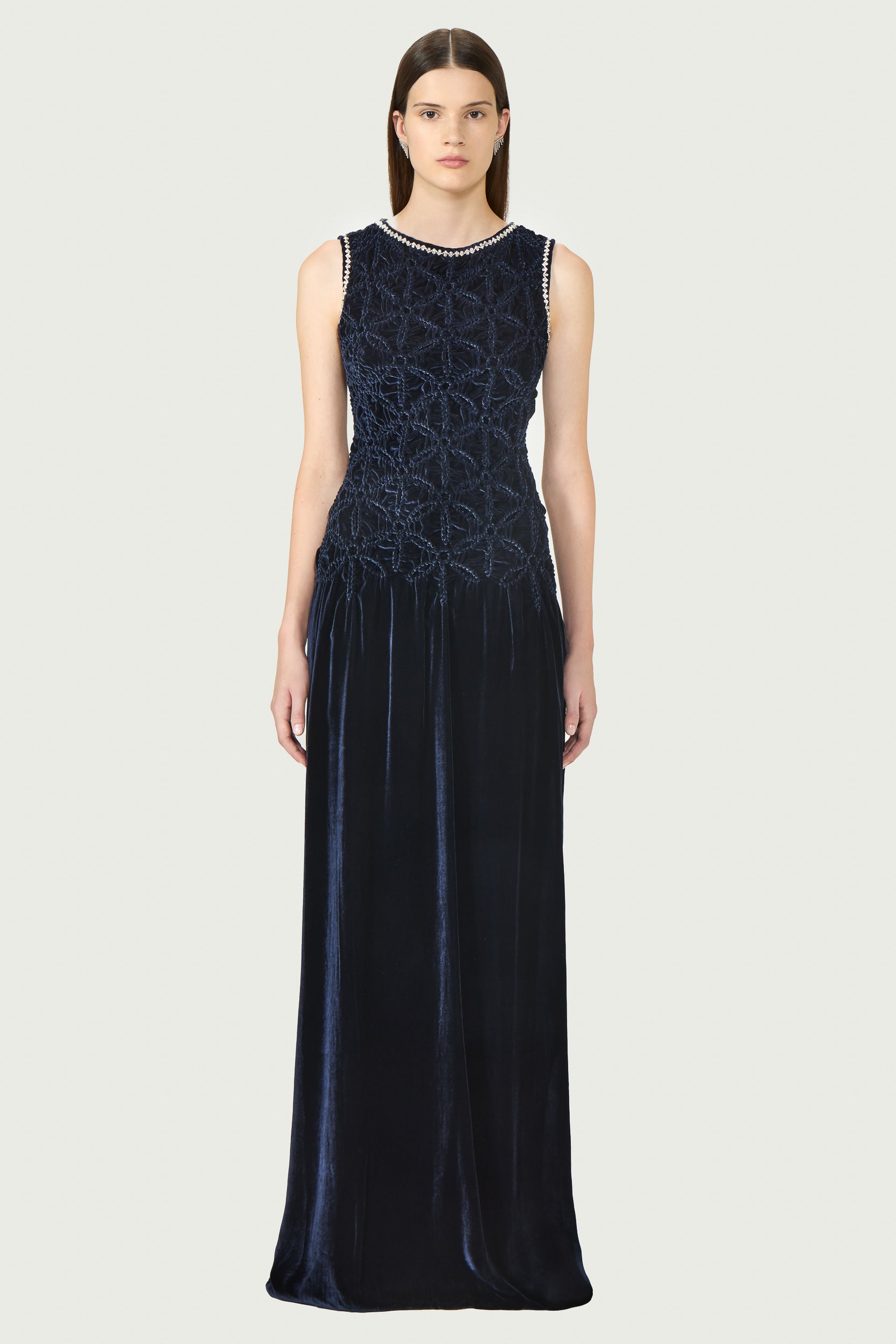 Sidra Silk Velvet Smocked Gown