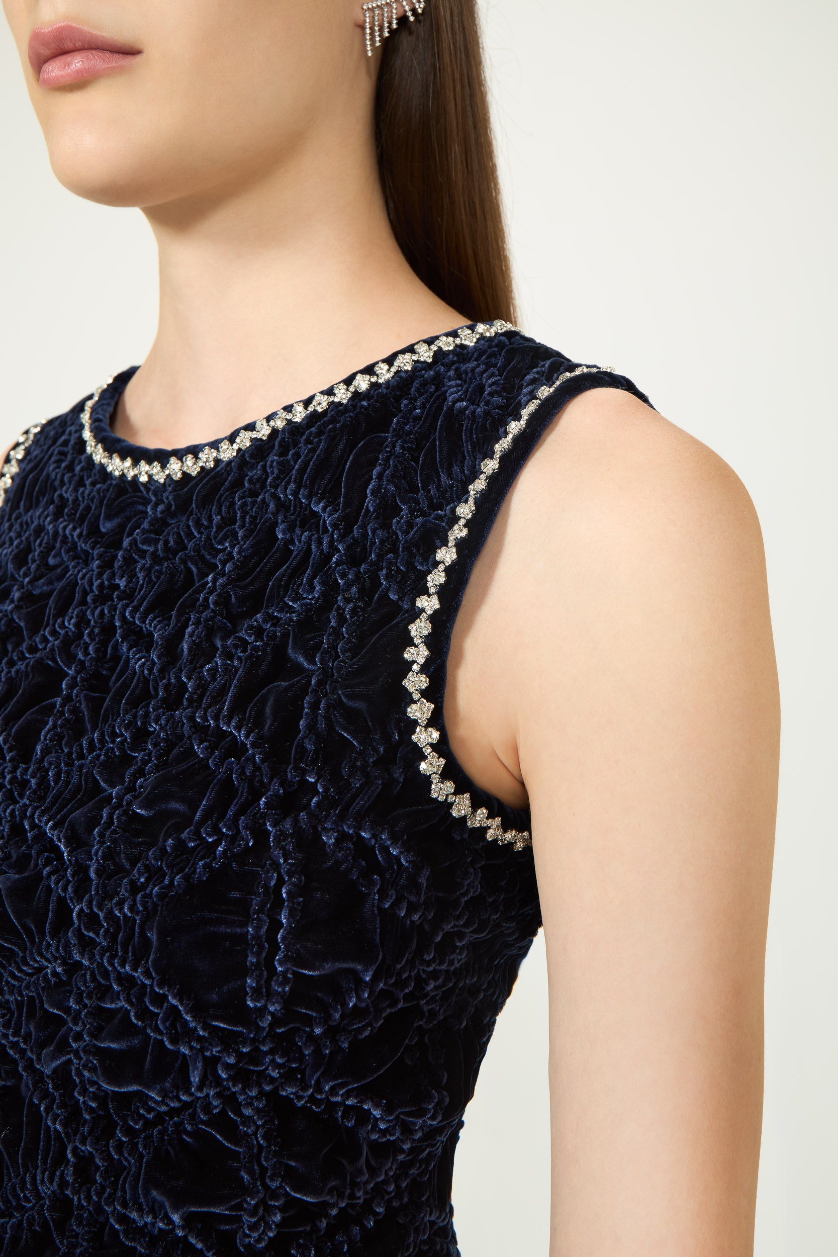 Sidra Silk Velvet Smocked Gown