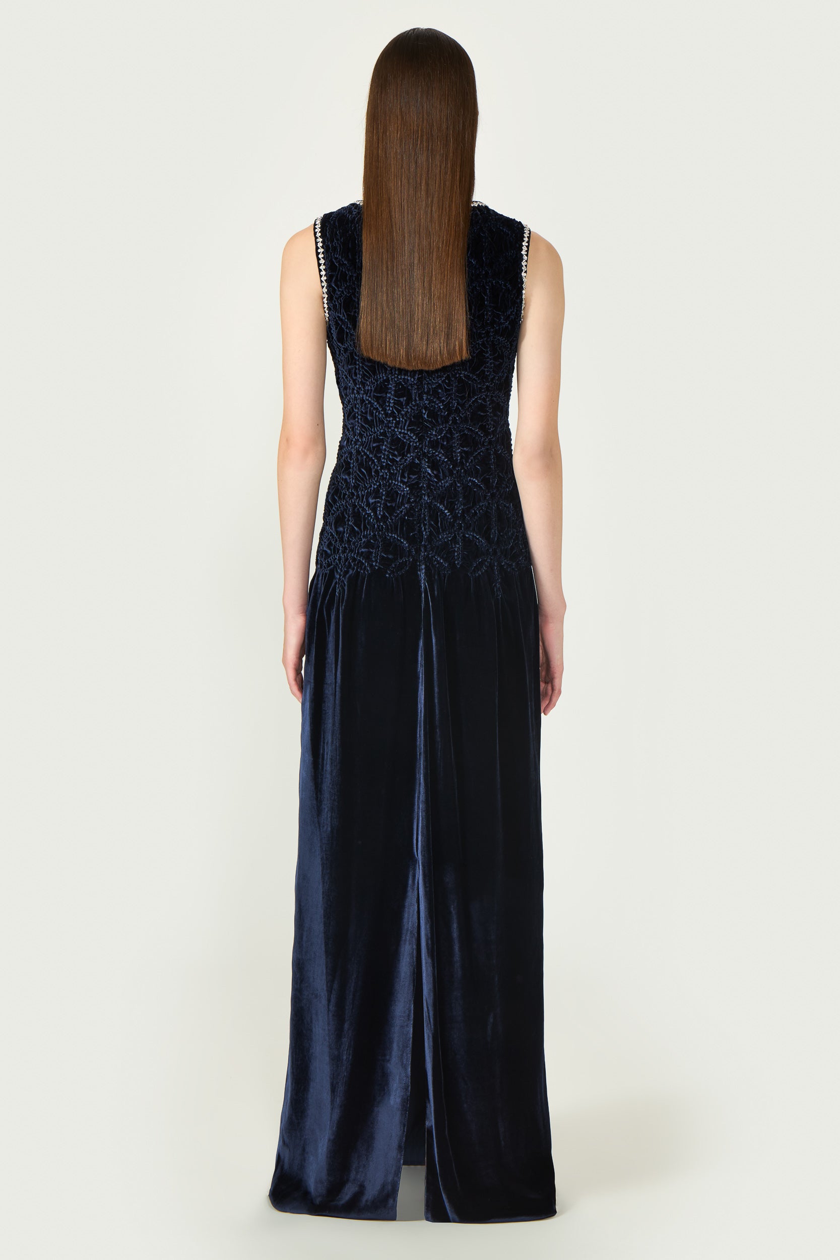 Sidra Silk Velvet Smocked Gown
