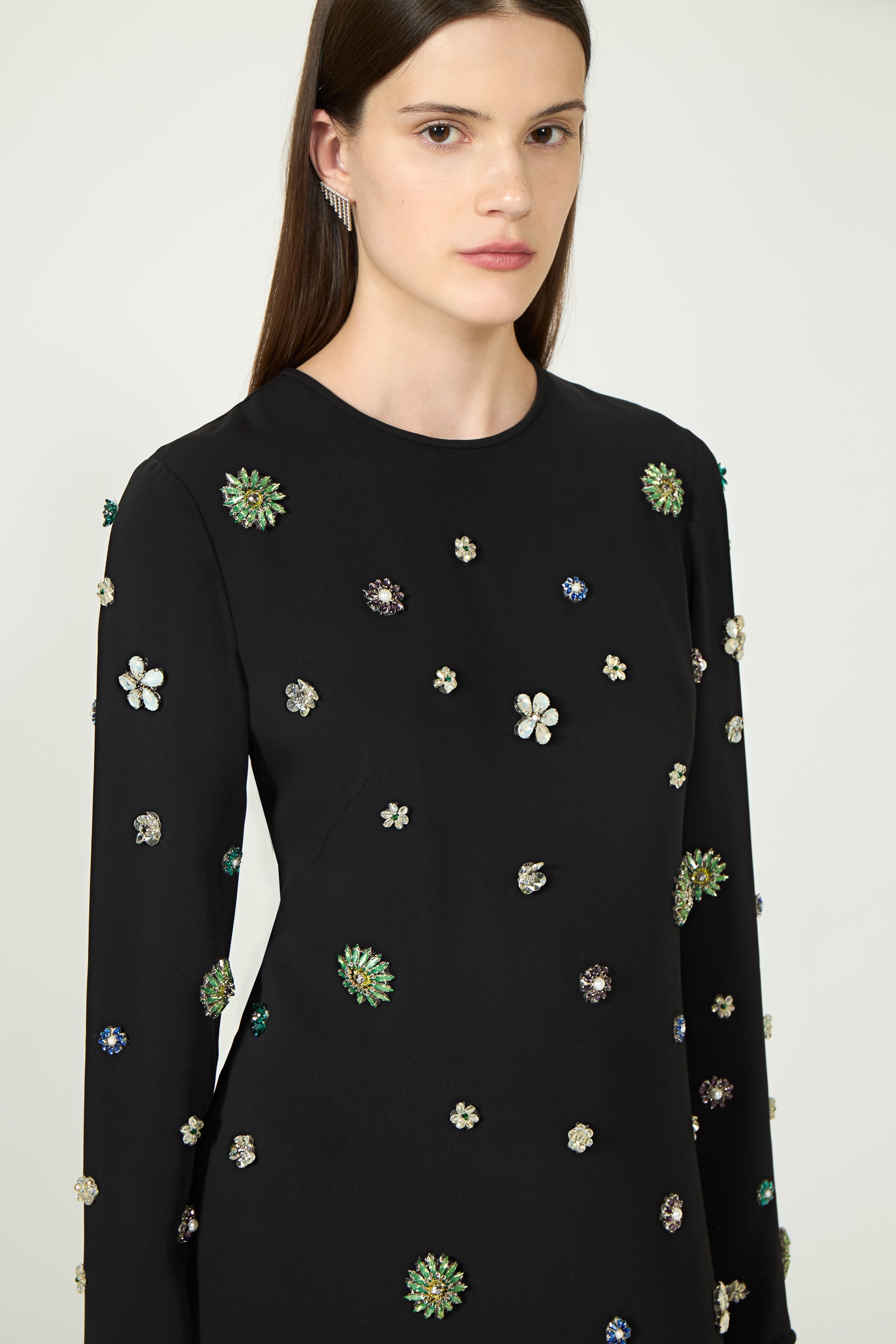 Brionka Crepe Crystal Embellished Column Dress
