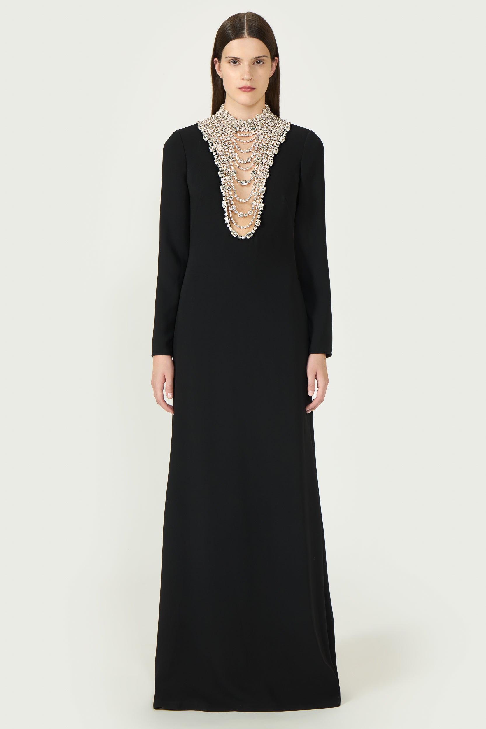 Dellana Crepe Crystal Embellished Gown