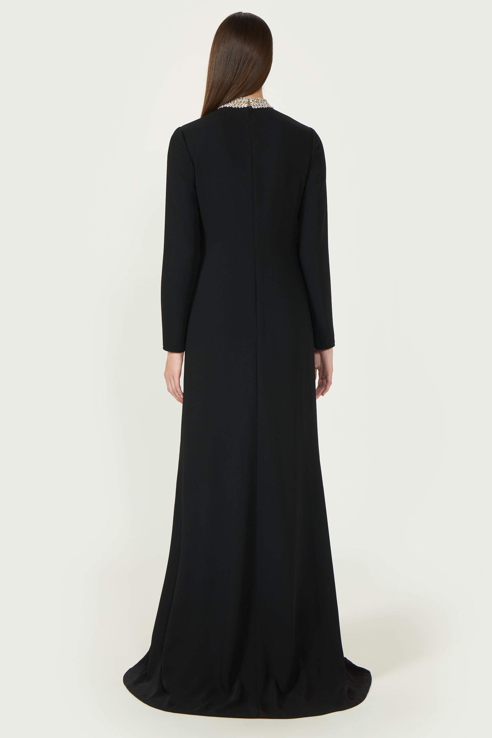Dellana Crepe Crystal Embellished Gown