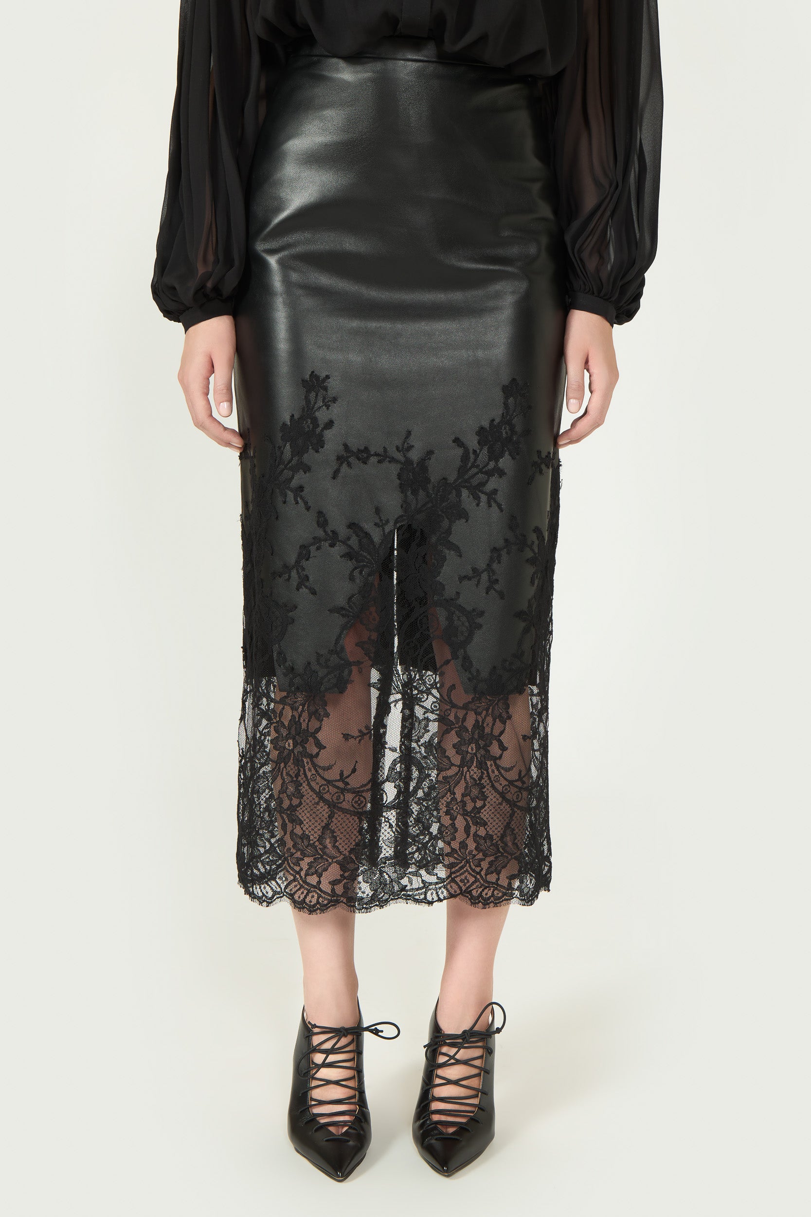 Asha Leather Lace Pencil Skirt