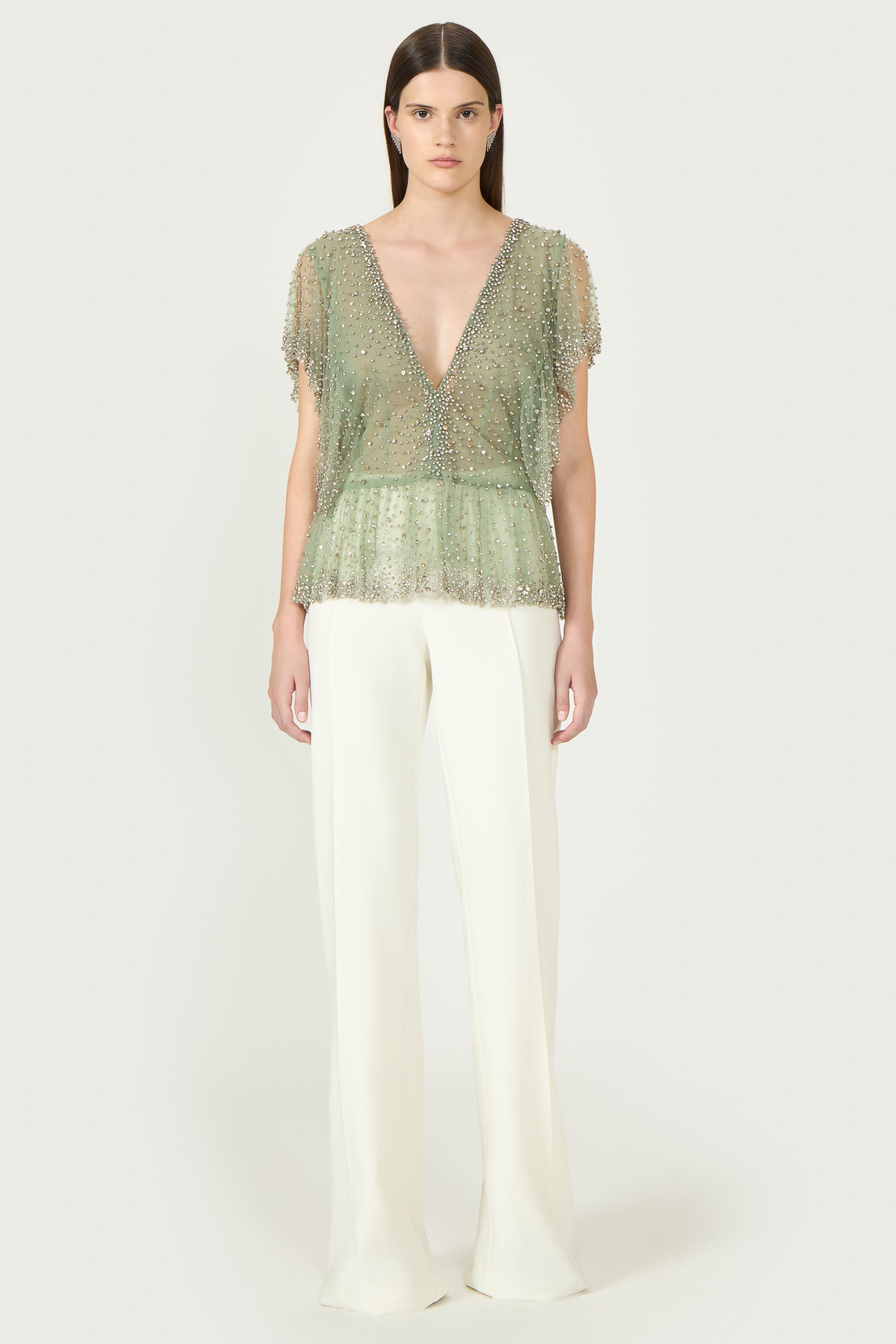 Aletta Crystal French Tulle Peplum Top