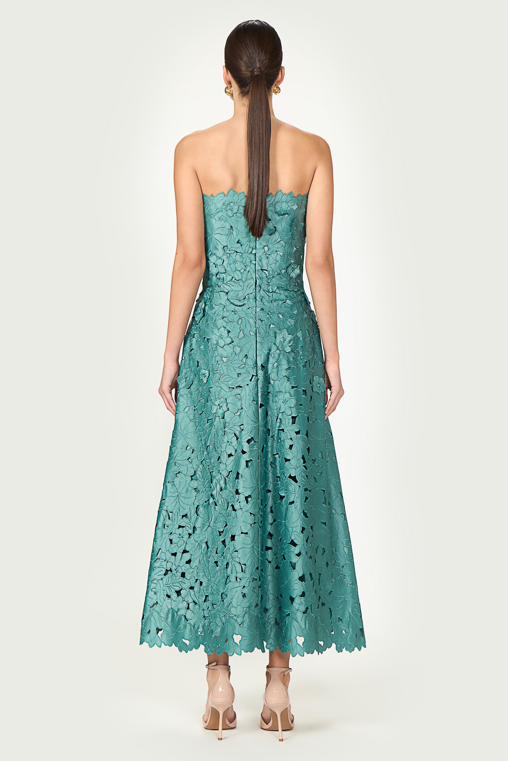 Vella Floral-Cut Lace Strapless A-line Dress