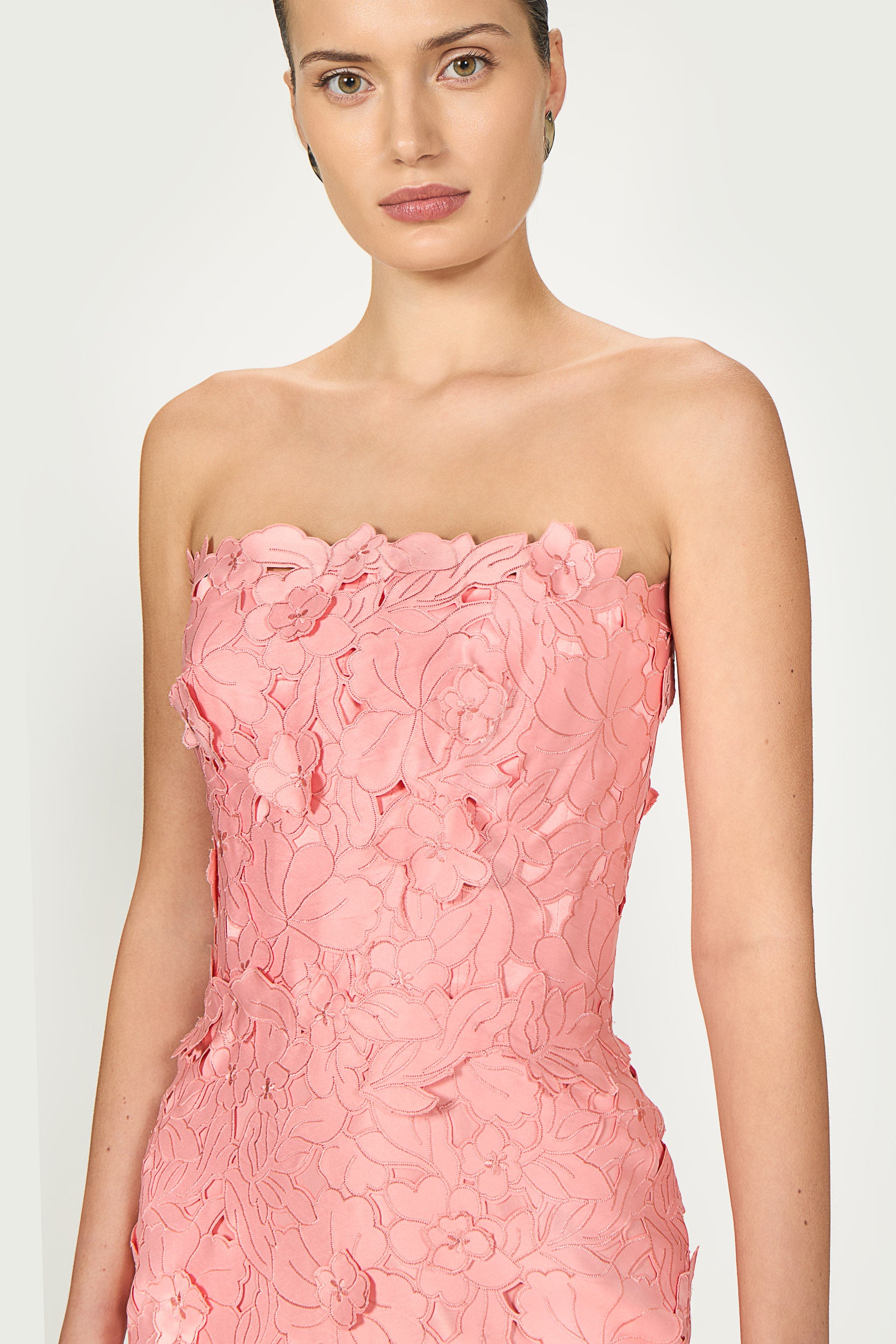 Astelle Floral-Cut Lace Strapless Dress