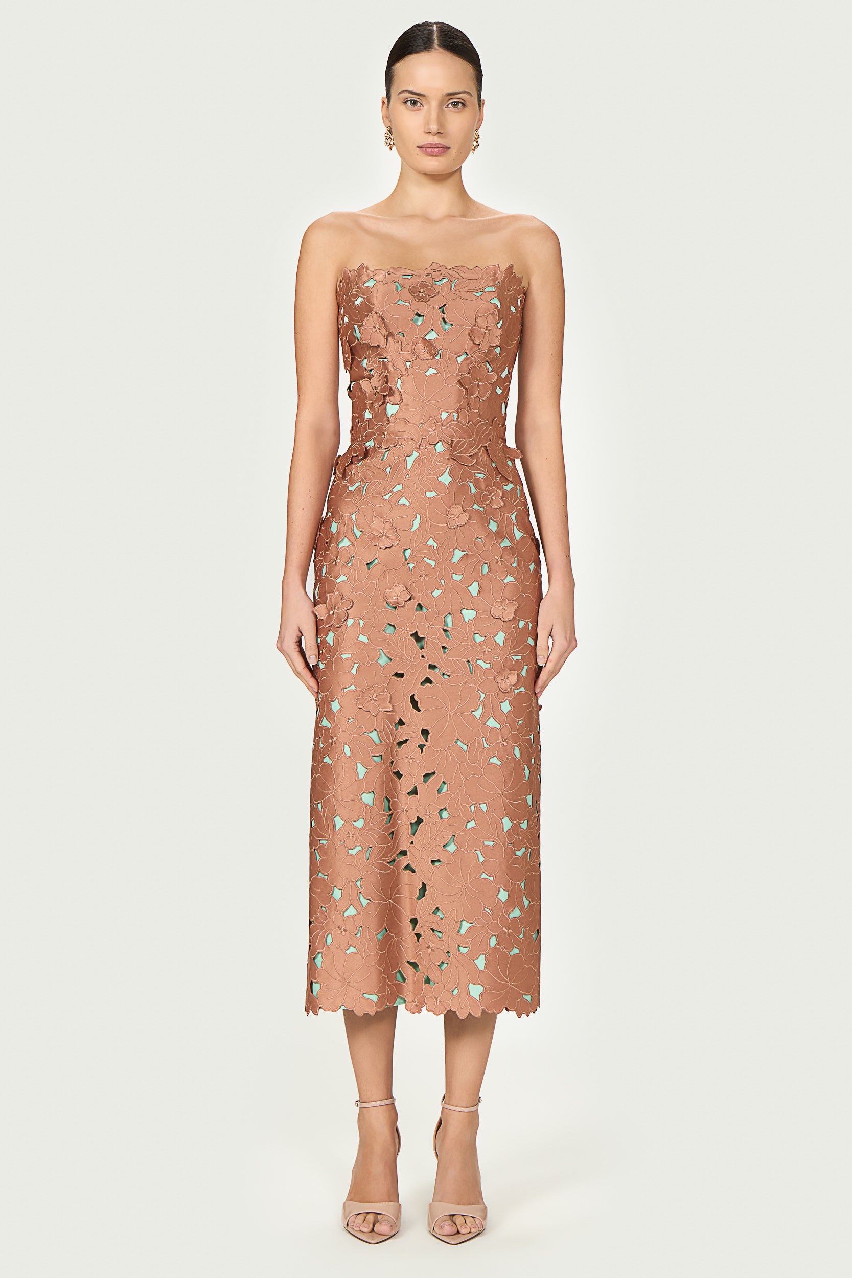 Zira Floral-Cut Lace Strapless Dress