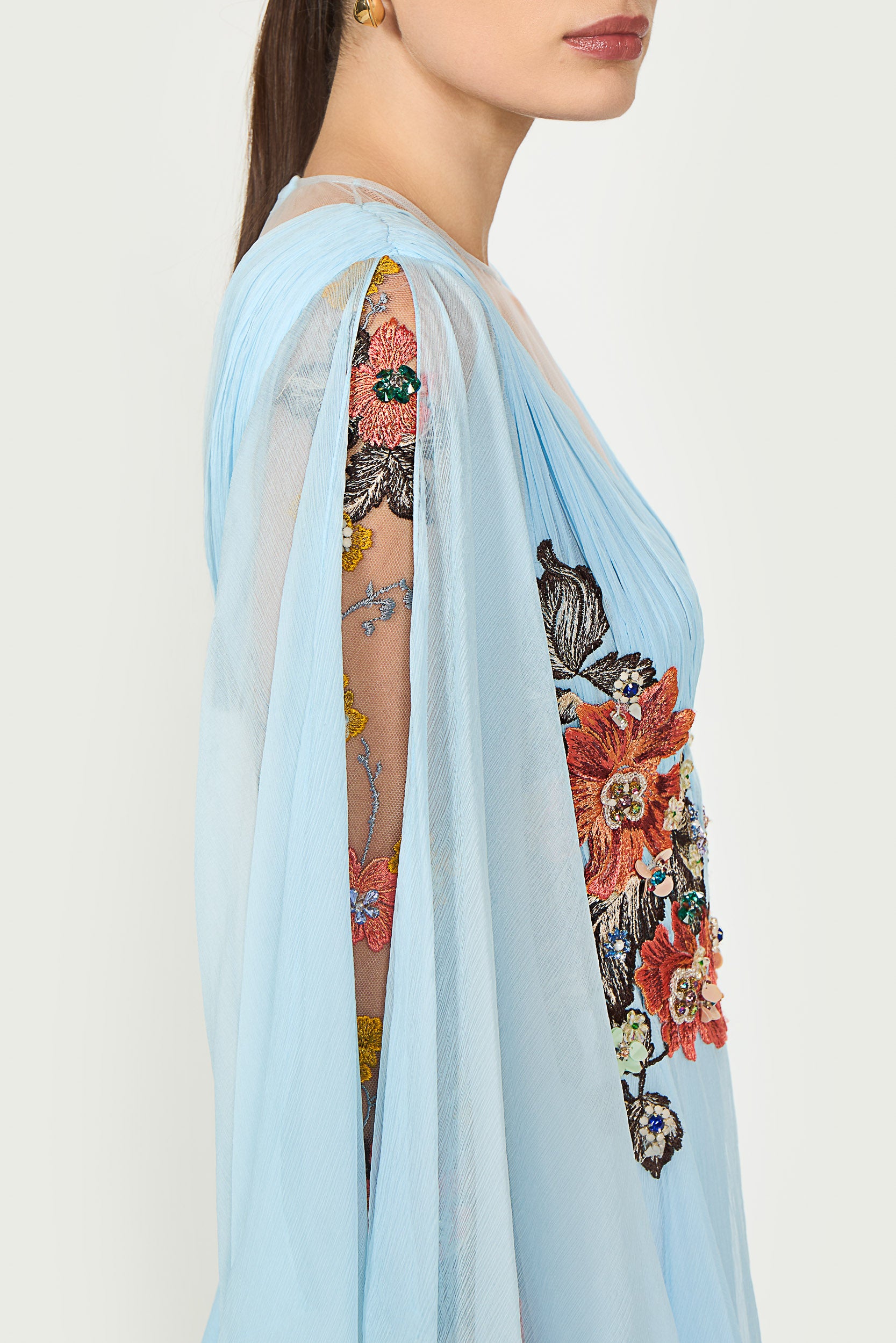 Teya Crinkle Silk Chiffon Gown