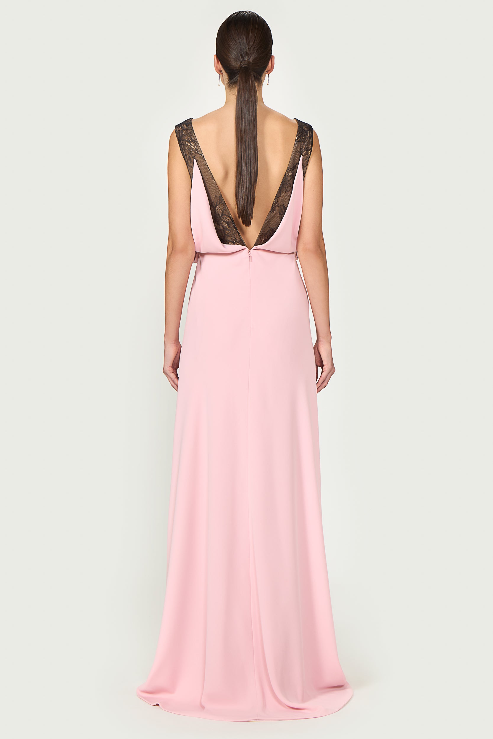 Janessa Crepe Lace Plunge Neck Gown
