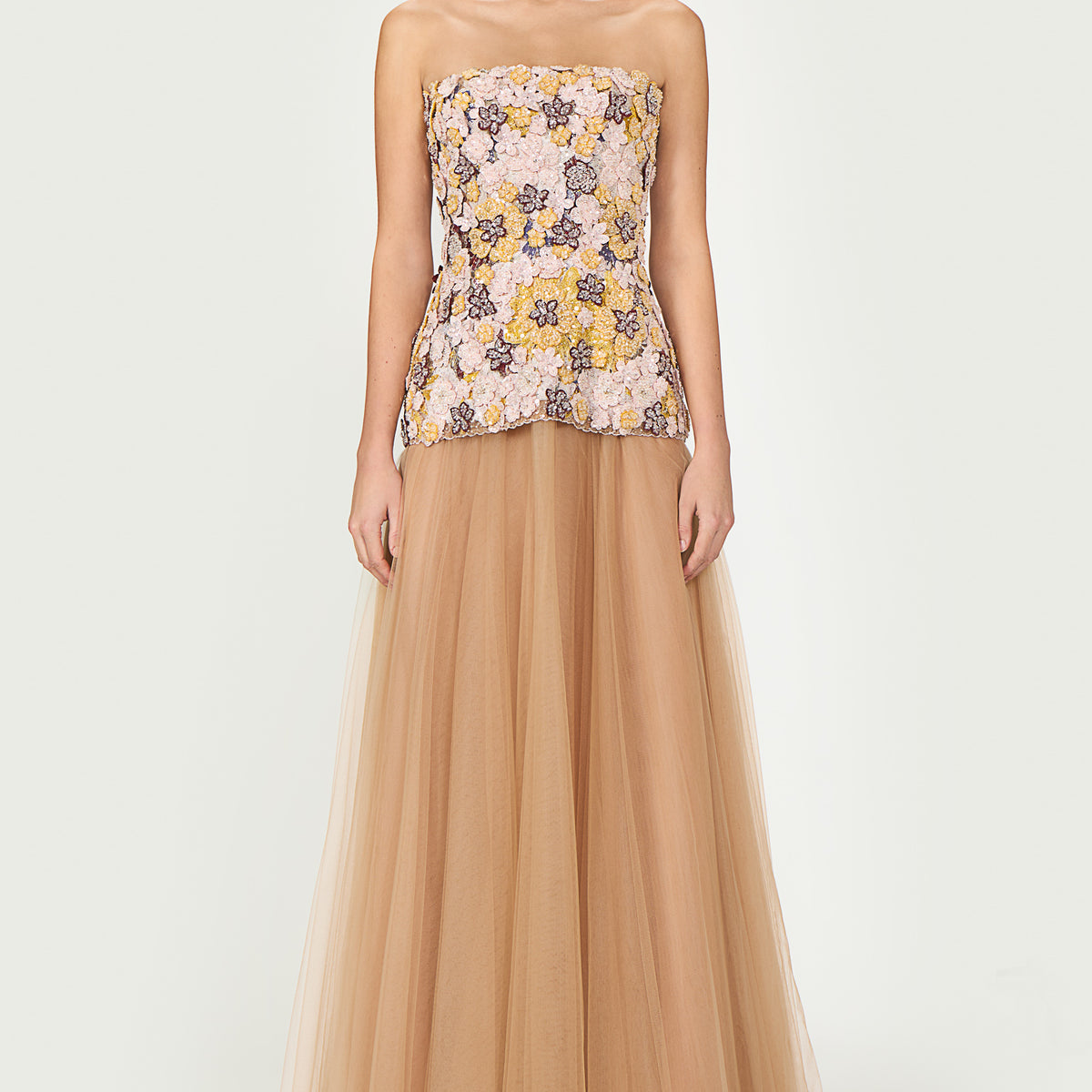 Thia Embroidered Tulle Strapless Dress